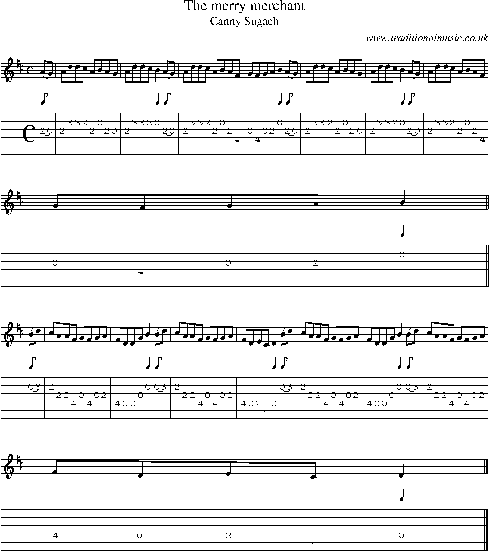 Music Score and Guitar Tabs for Merry Merchant