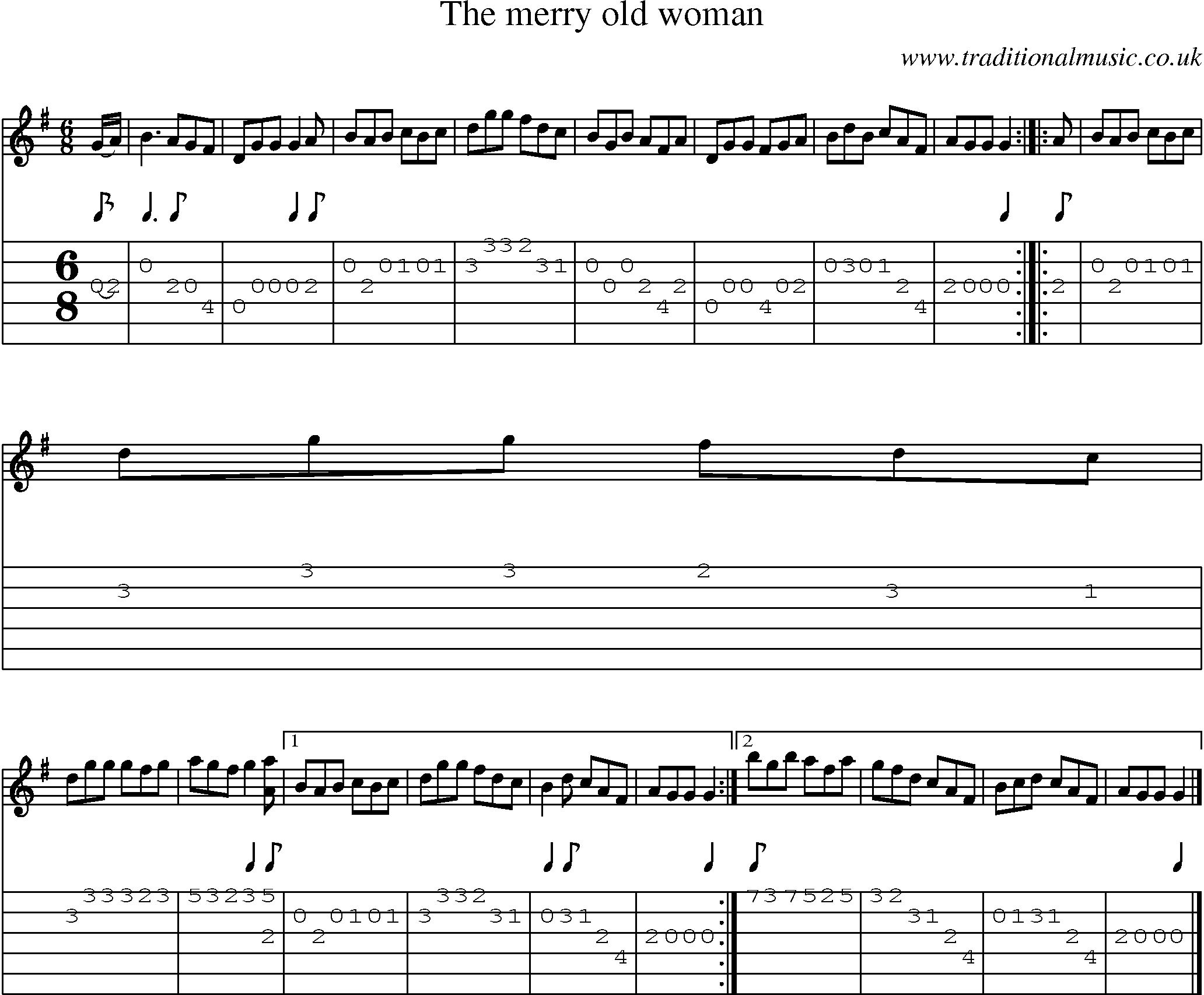 Music Score and Guitar Tabs for Merry Old Woman