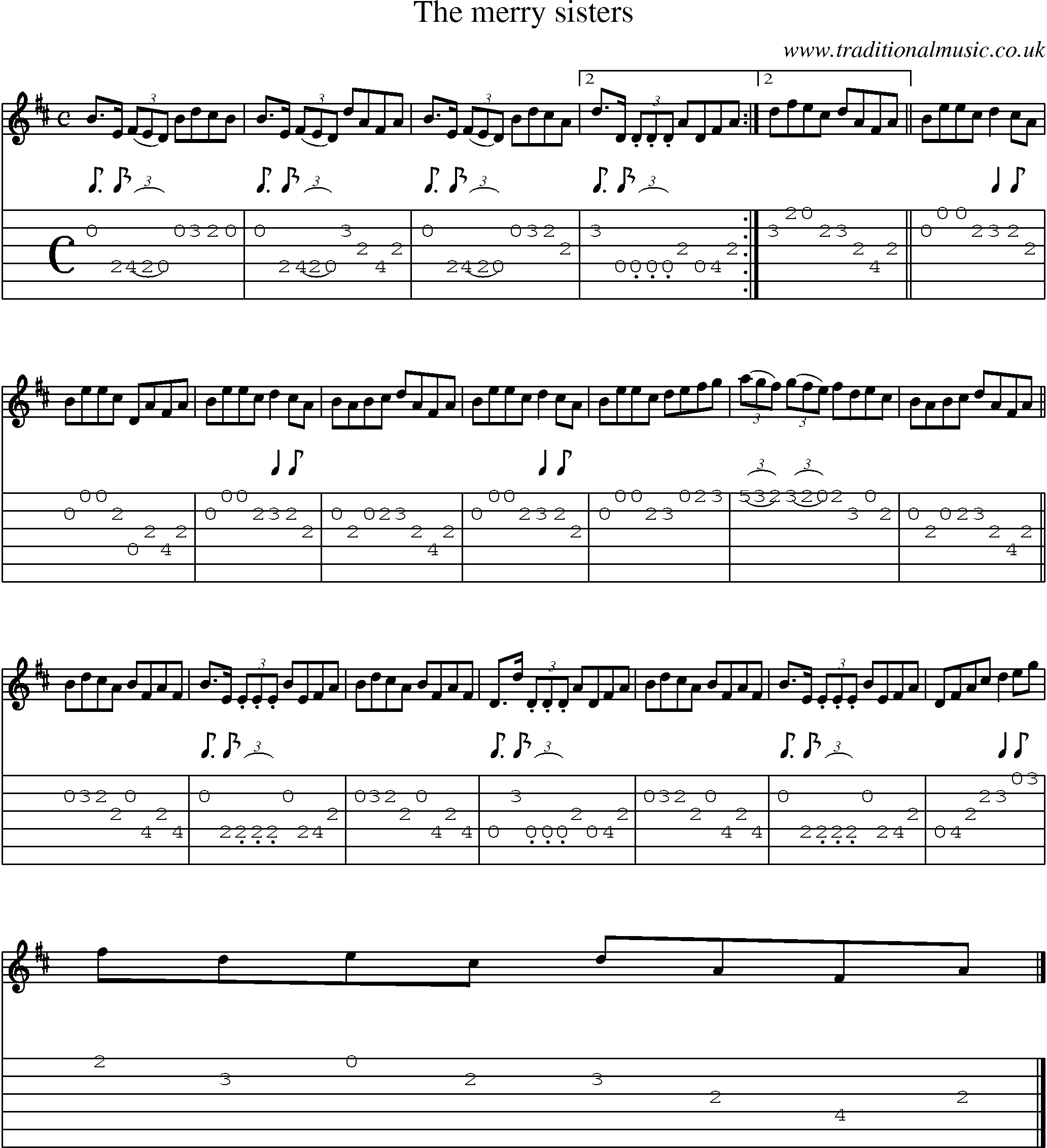 Music Score and Guitar Tabs for Merry Sisters
