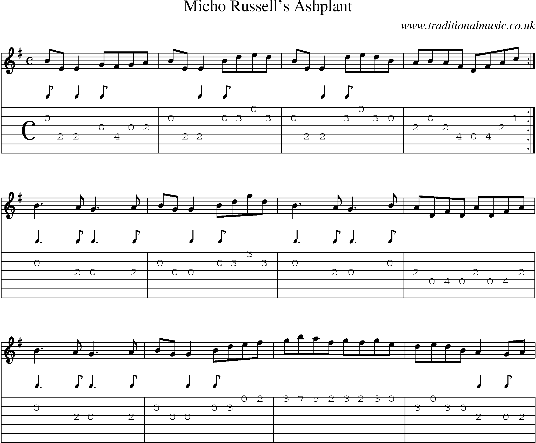 Music Score and Guitar Tabs for Micho Russells Aslant