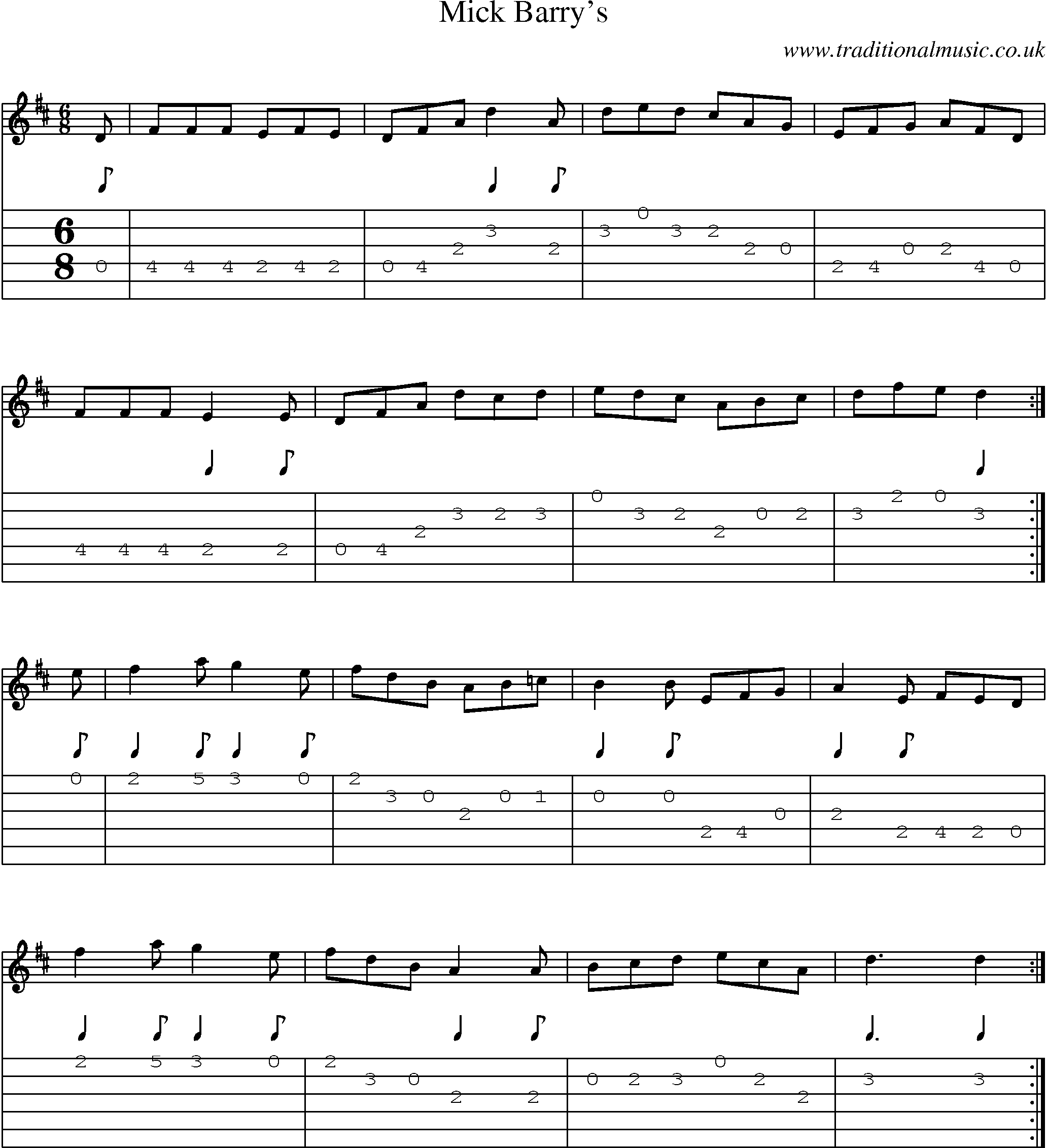 Music Score and Guitar Tabs for Mick Barrys