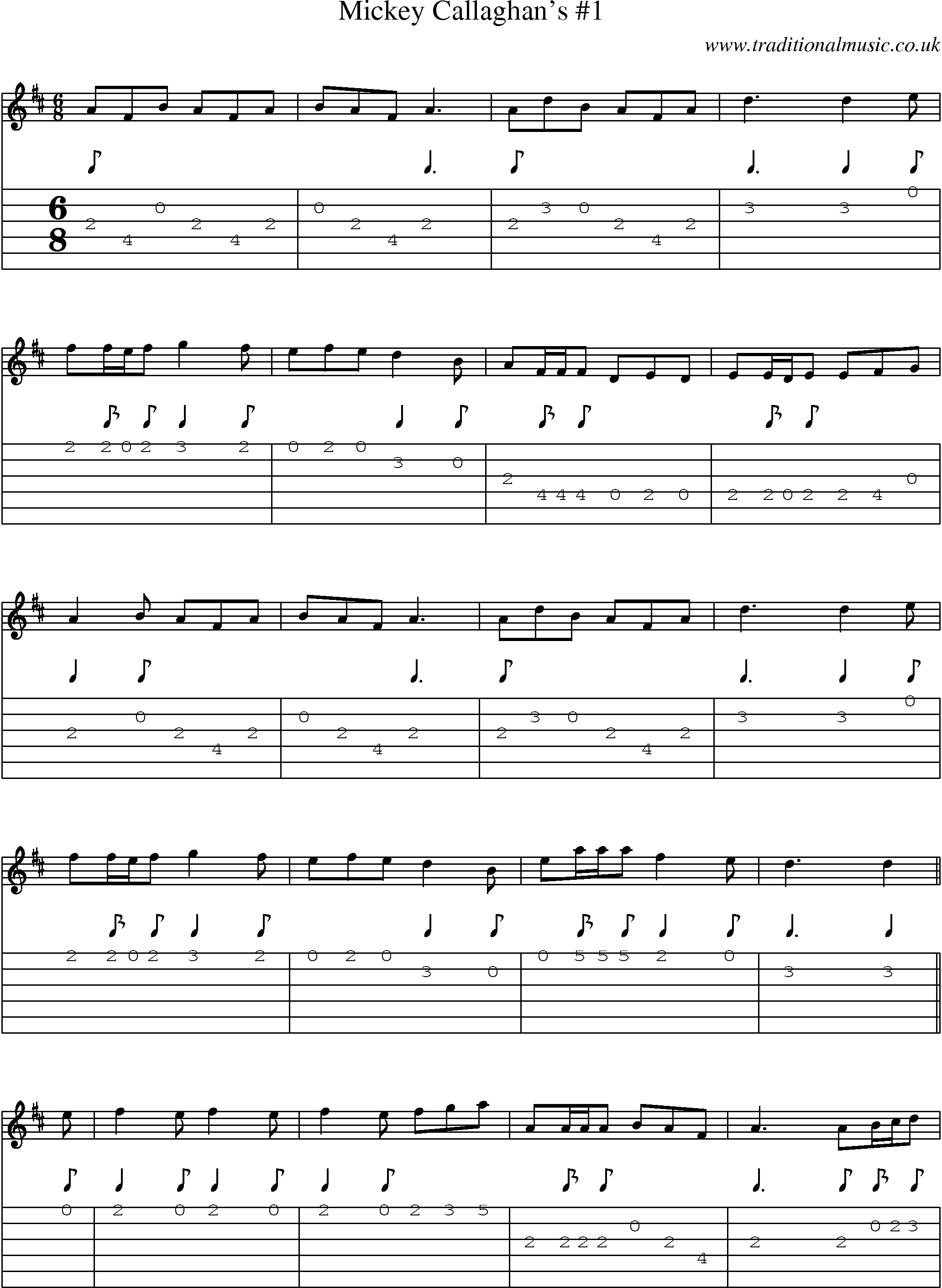 Music Score and Guitar Tabs for Mickey Callaghans 1