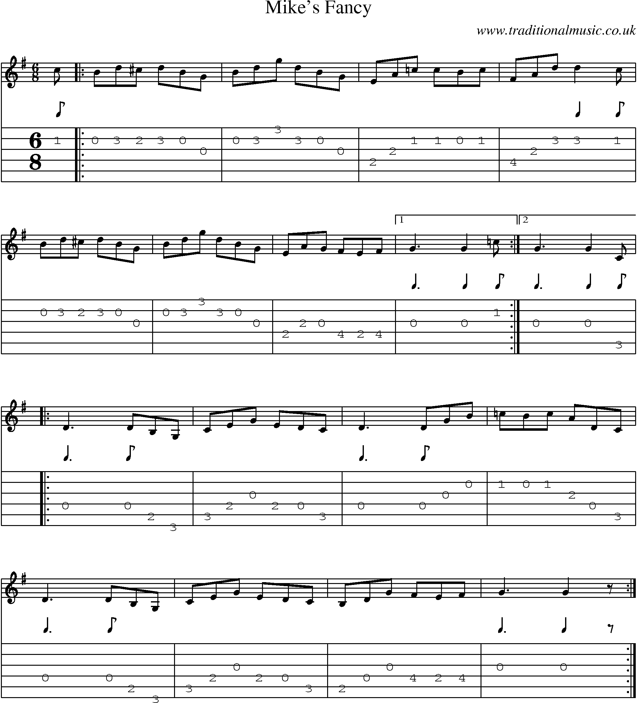 Music Score and Guitar Tabs for Mikes Fancy