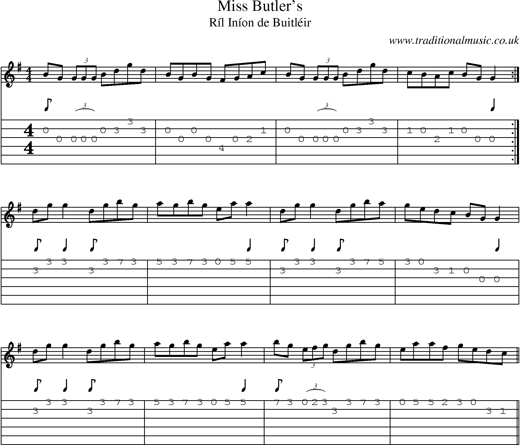 Music Score and Guitar Tabs for Miss Butlers