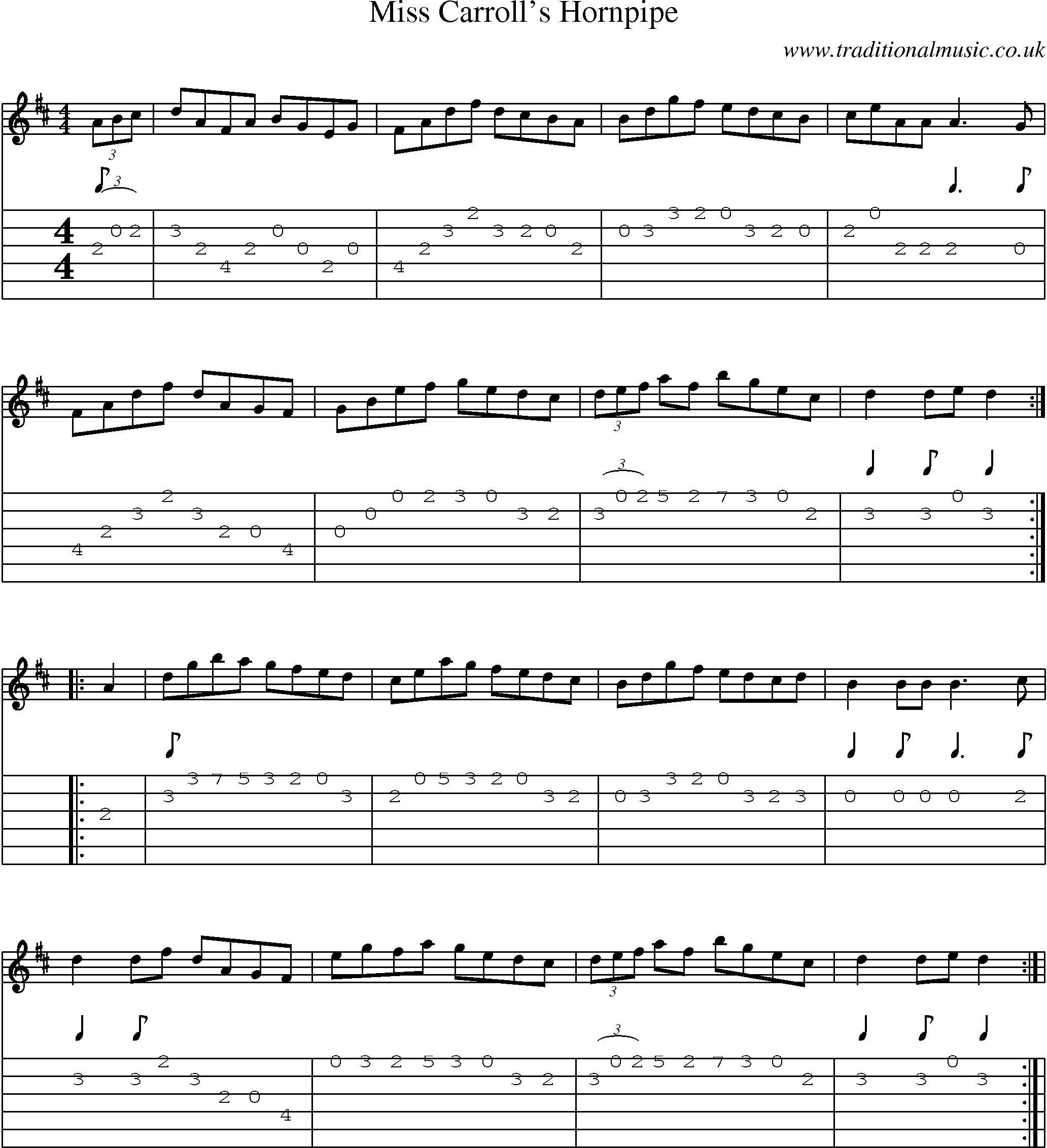 Music Score and Guitar Tabs for Miss Carrolls Hornpipe