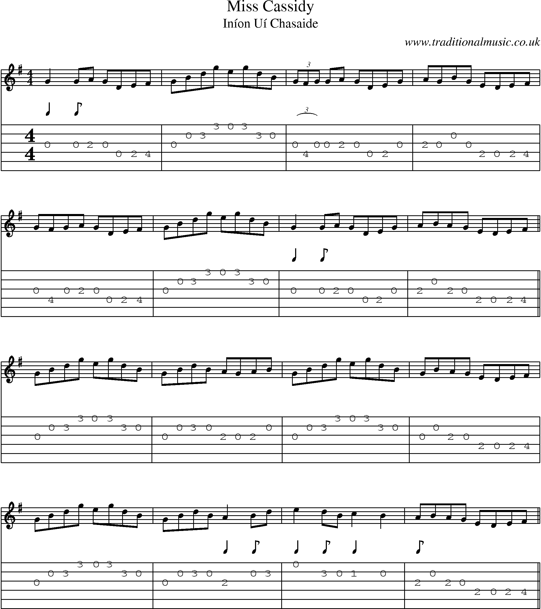 Music Score and Guitar Tabs for Miss Cassidy