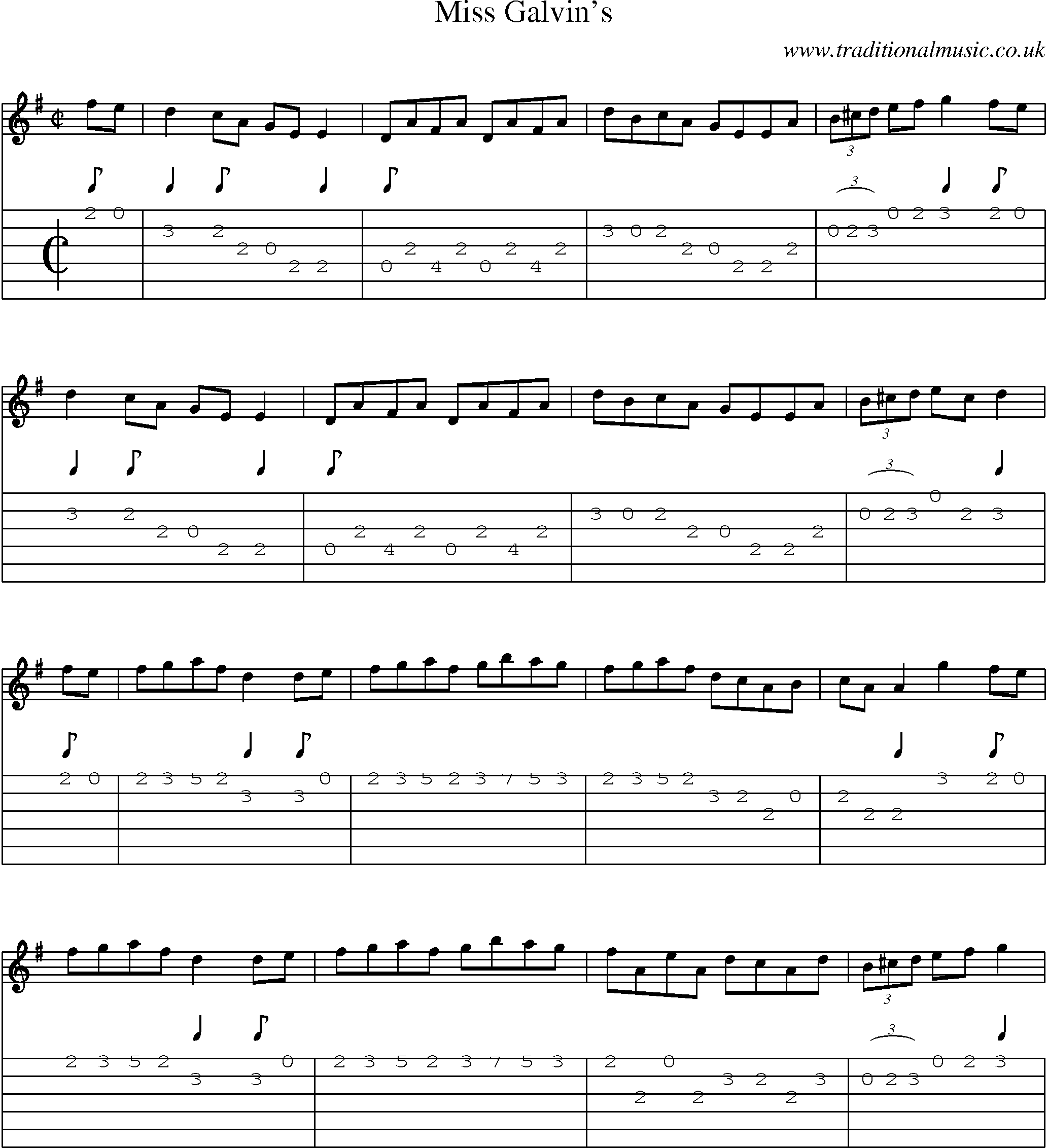 Music Score and Guitar Tabs for Miss Galvins