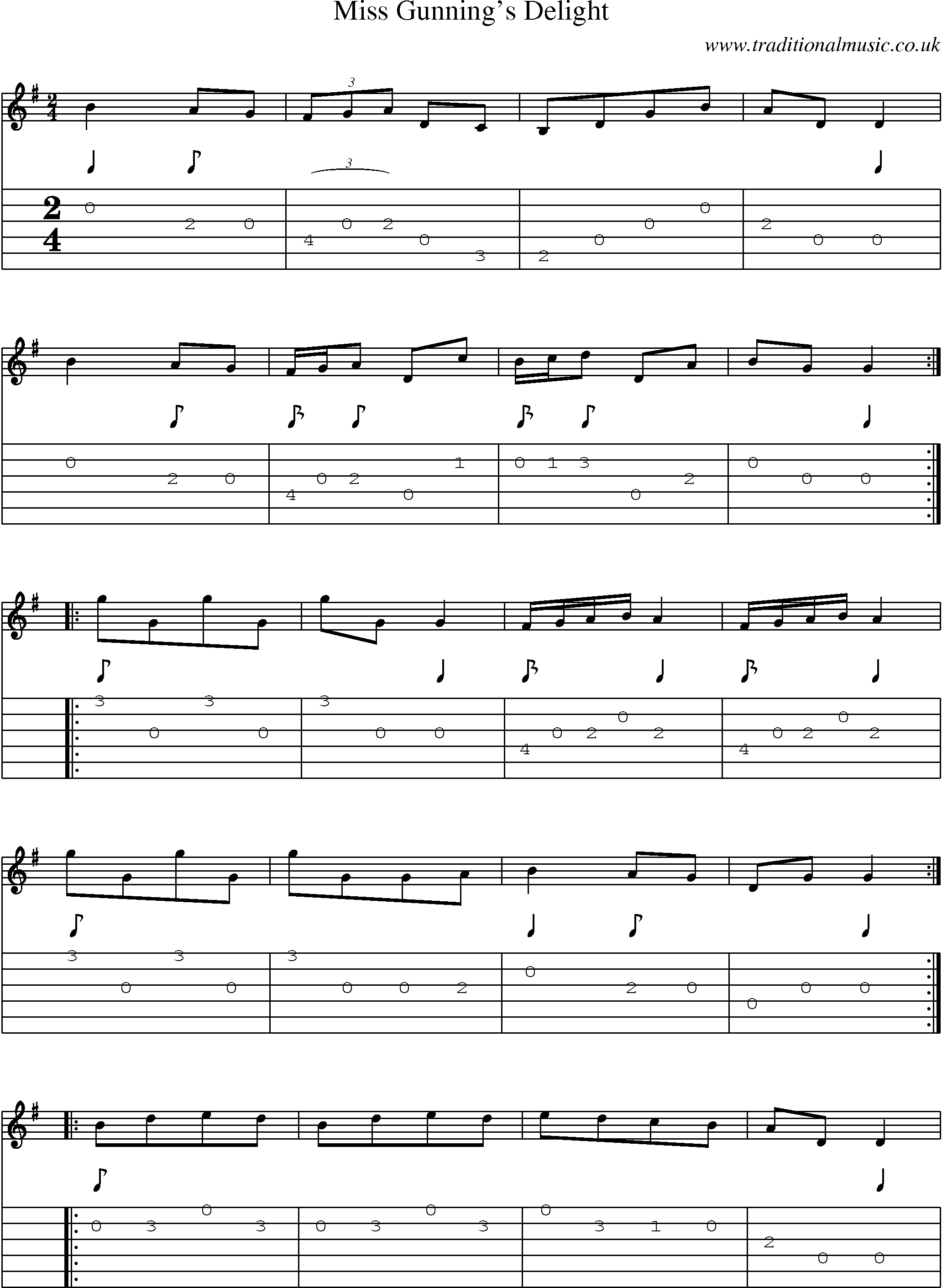Music Score and Guitar Tabs for Miss Gunnings Delight 