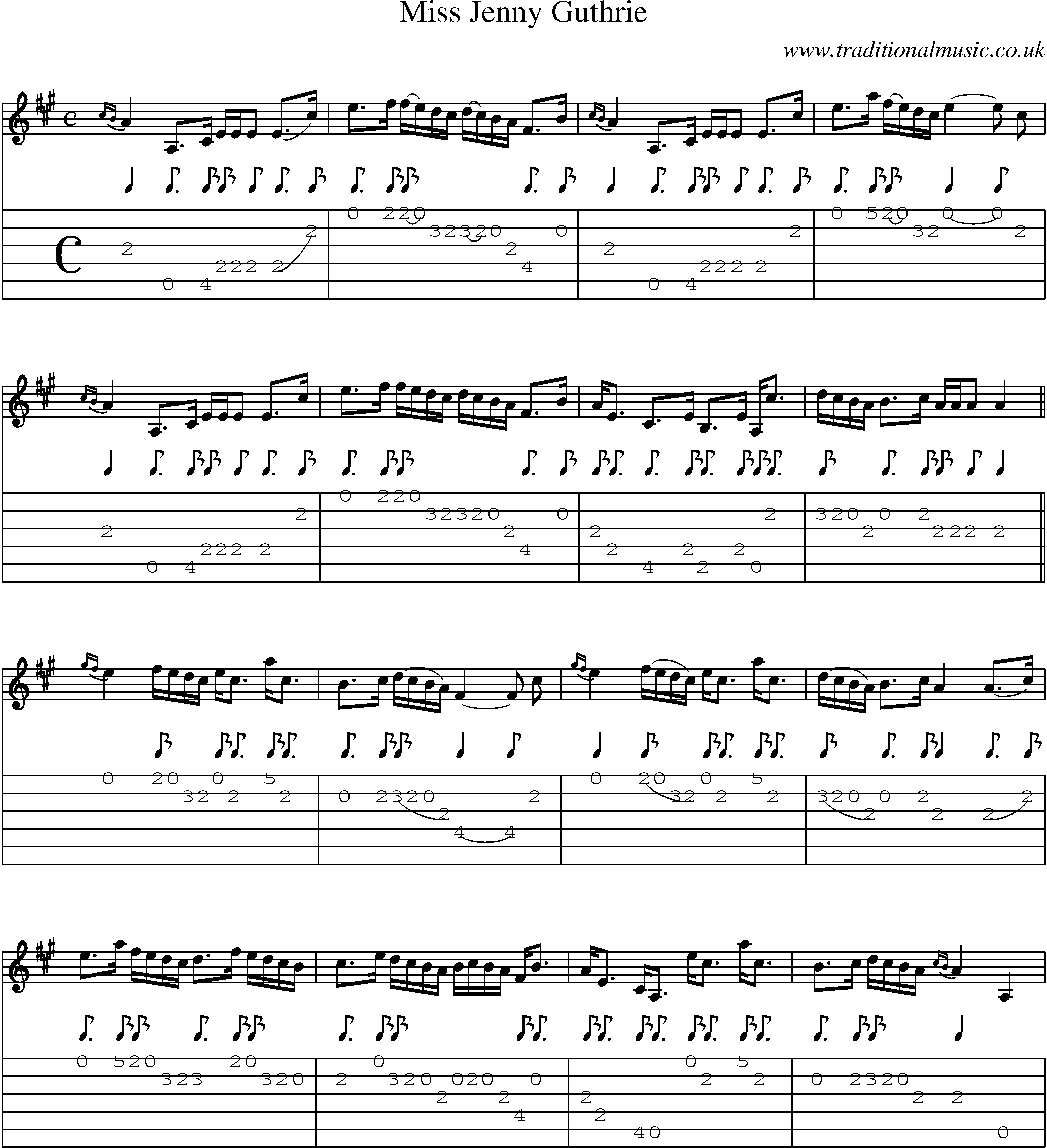 Music Score and Guitar Tabs for Miss Jenny Guthrie