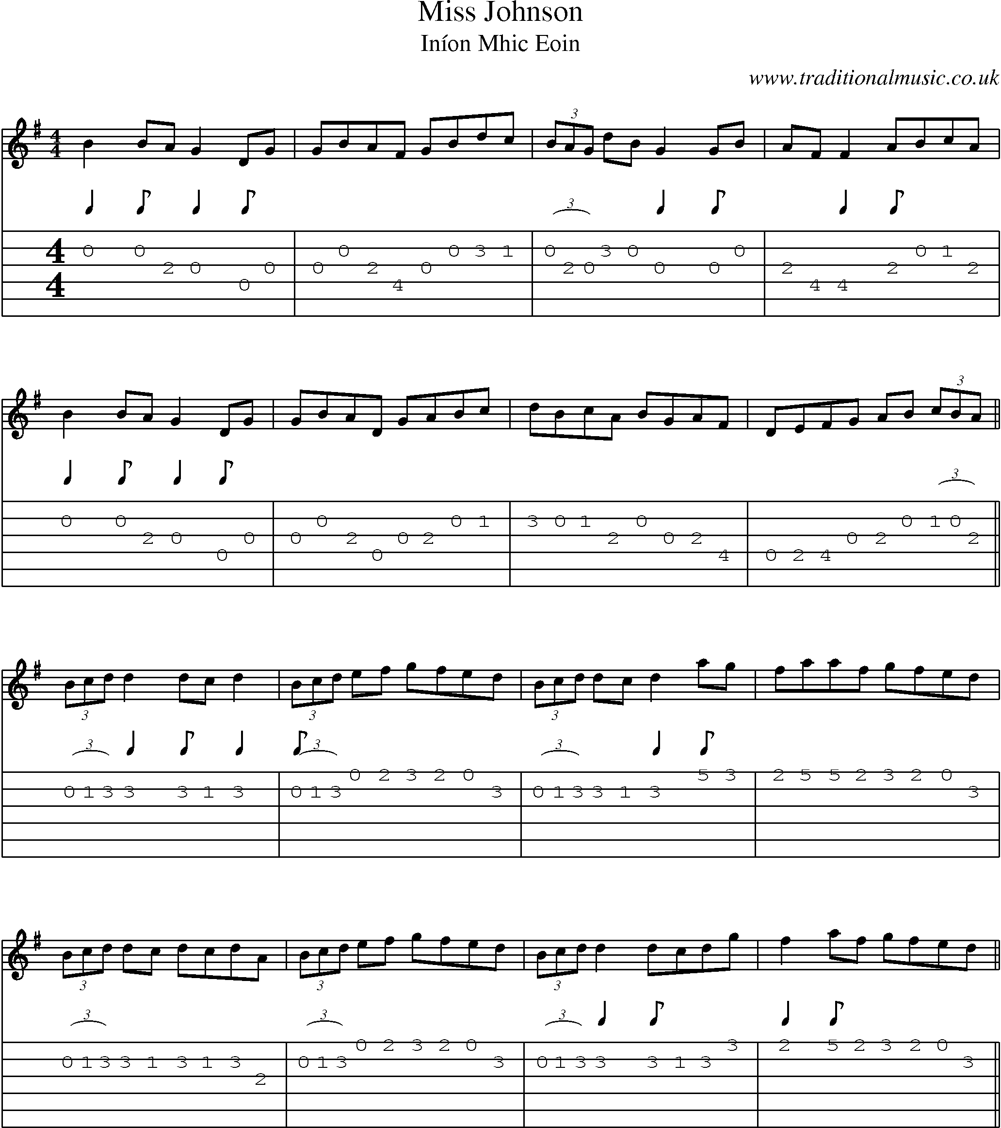 Music Score and Guitar Tabs for Miss Johnson