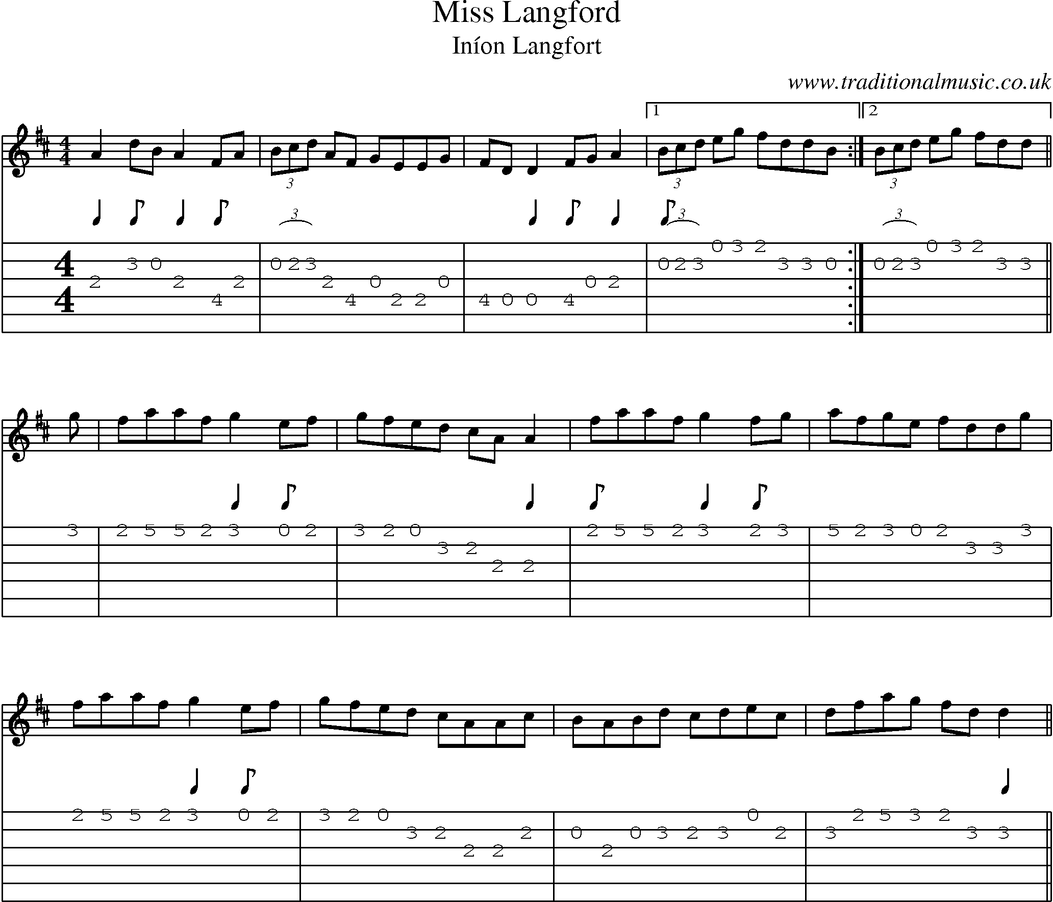 Music Score and Guitar Tabs for Miss Langford
