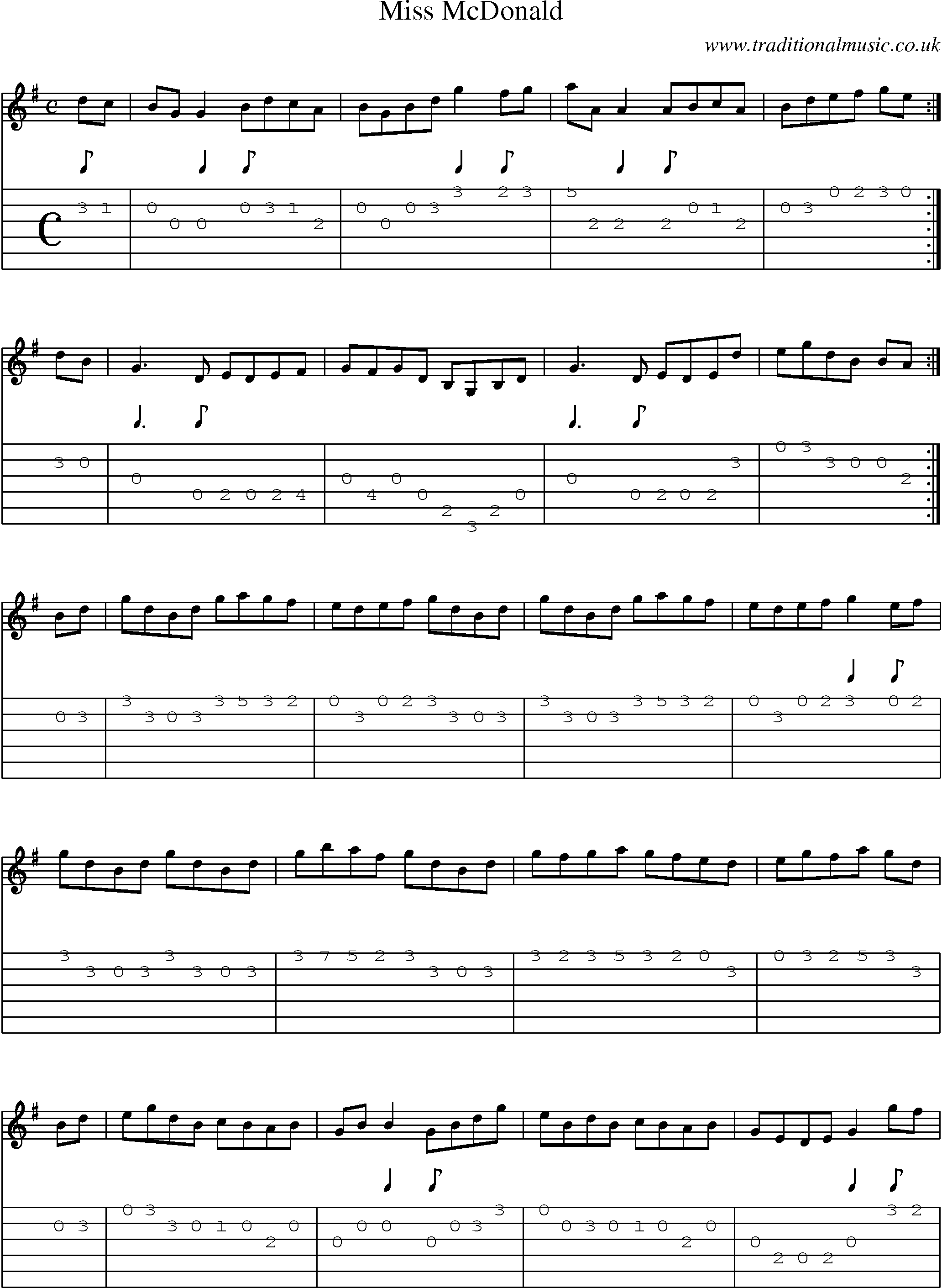 Music Score and Guitar Tabs for Miss Mcdonald