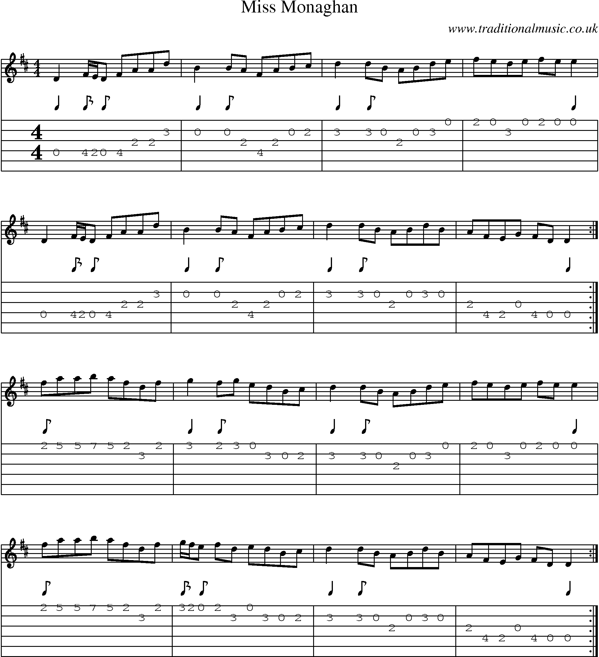 Music Score and Guitar Tabs for Miss Monaghan