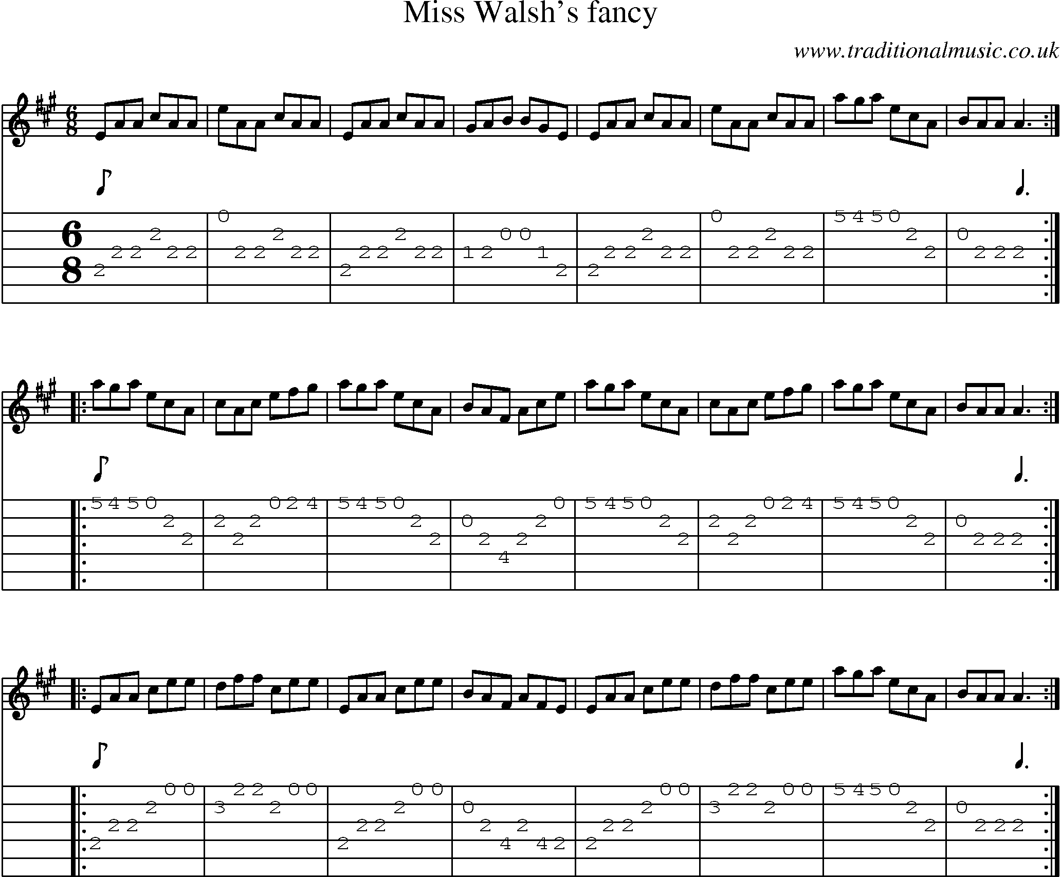 Music Score and Guitar Tabs for Miss Walshs Fancy
