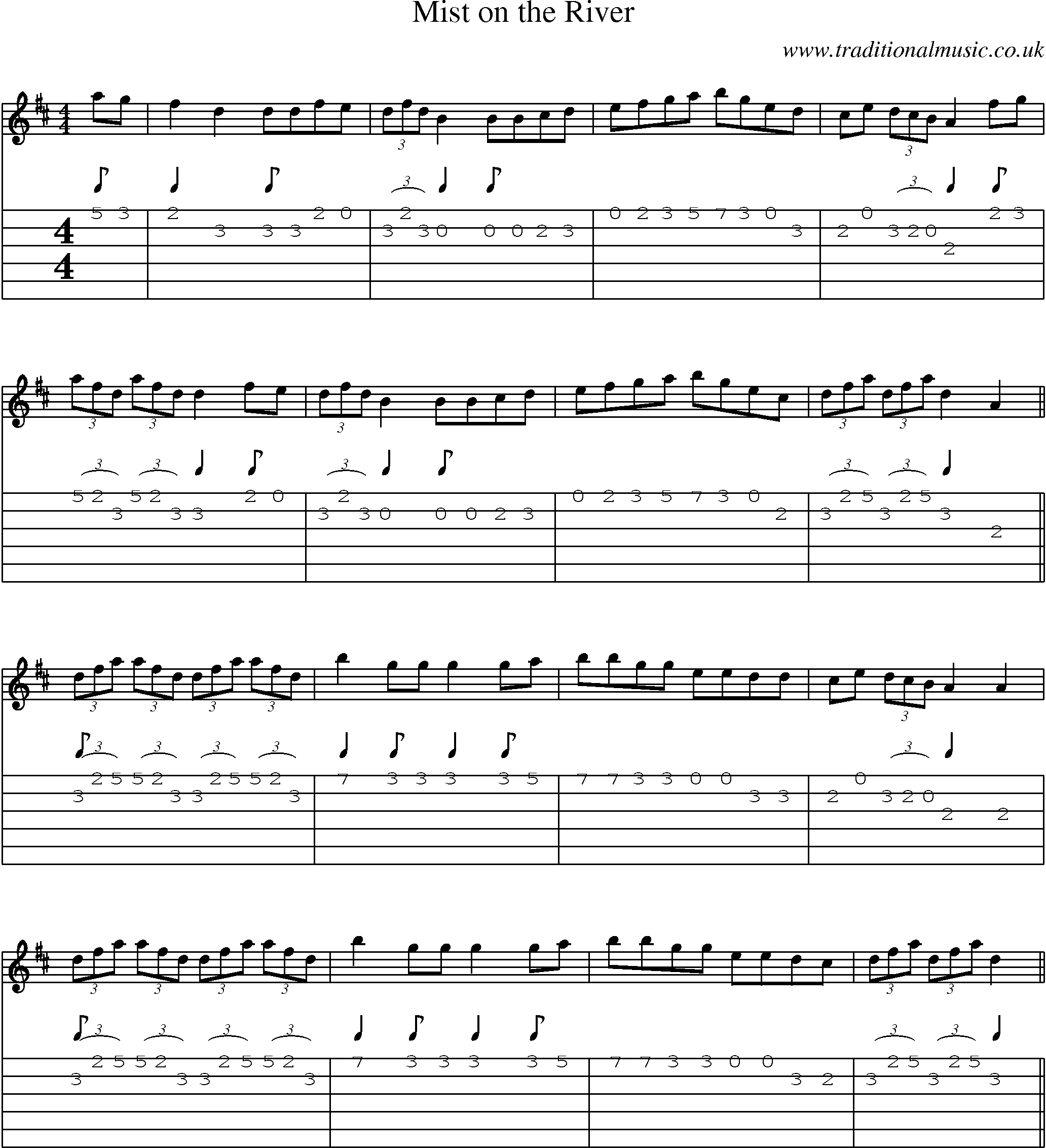 Music Score and Guitar Tabs for Mist On River