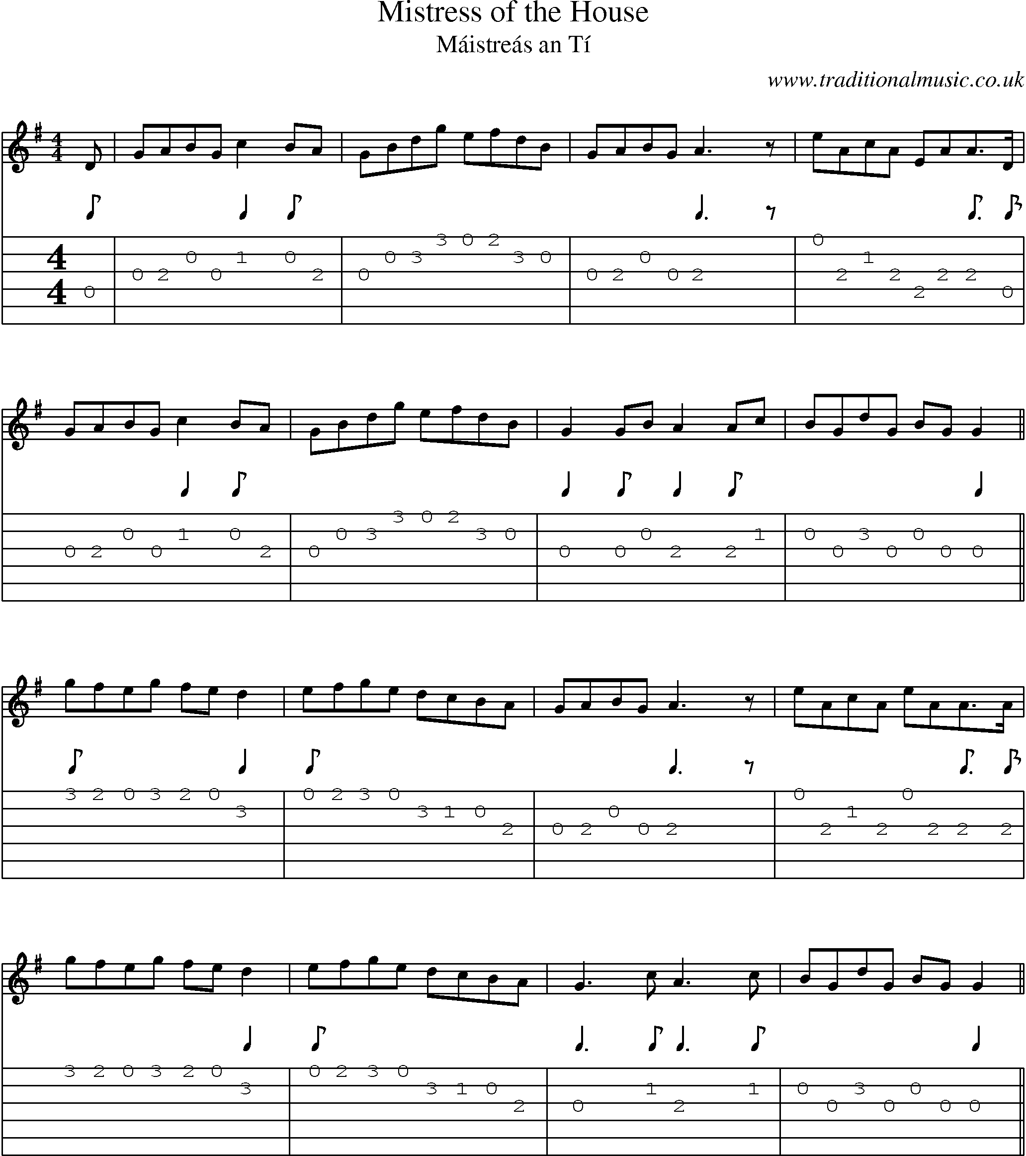 Music Score and Guitar Tabs for Mistress Of House