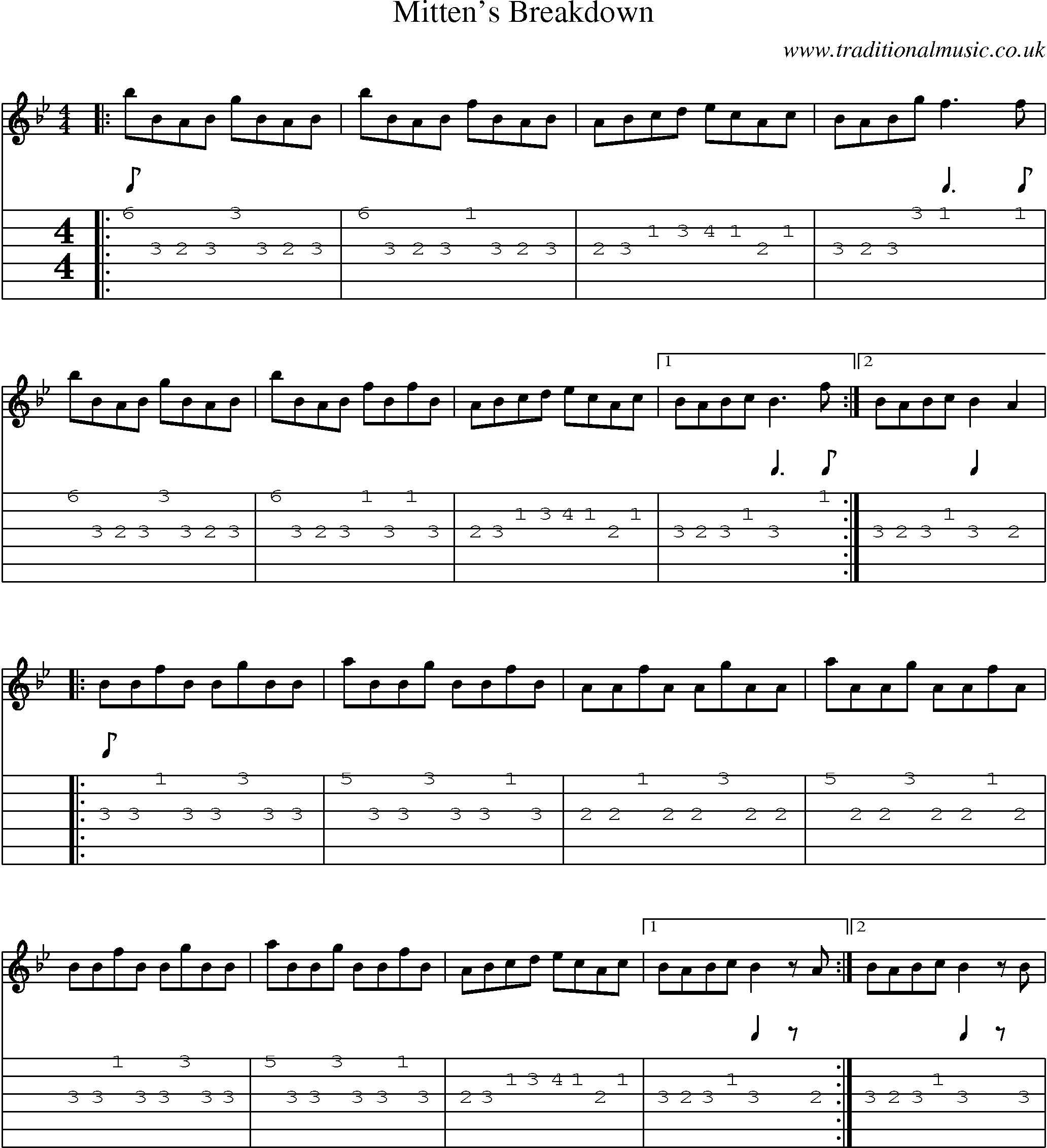 Music Score and Guitar Tabs for Mittens Breakdown