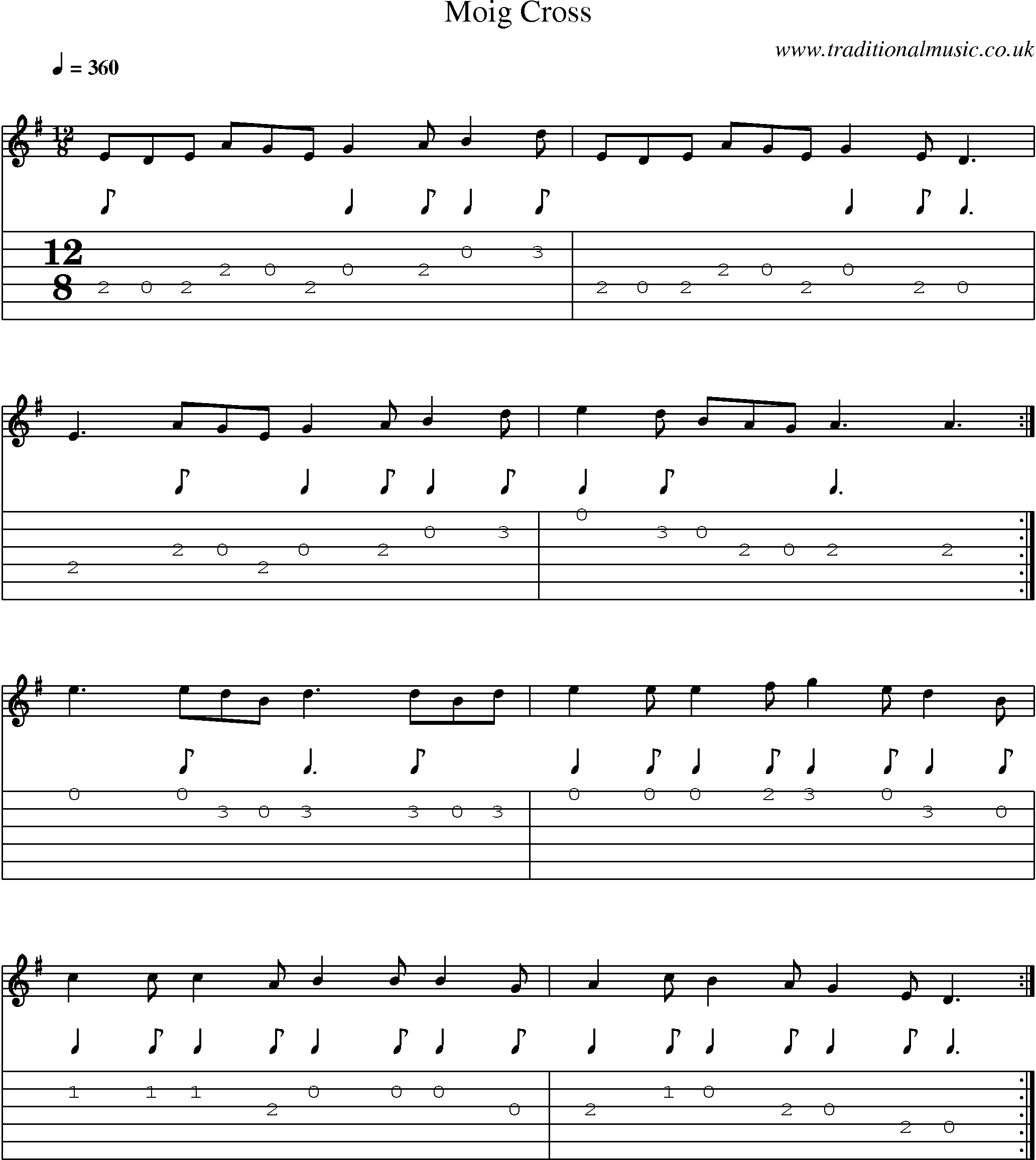 Music Score and Guitar Tabs for Moig Cross