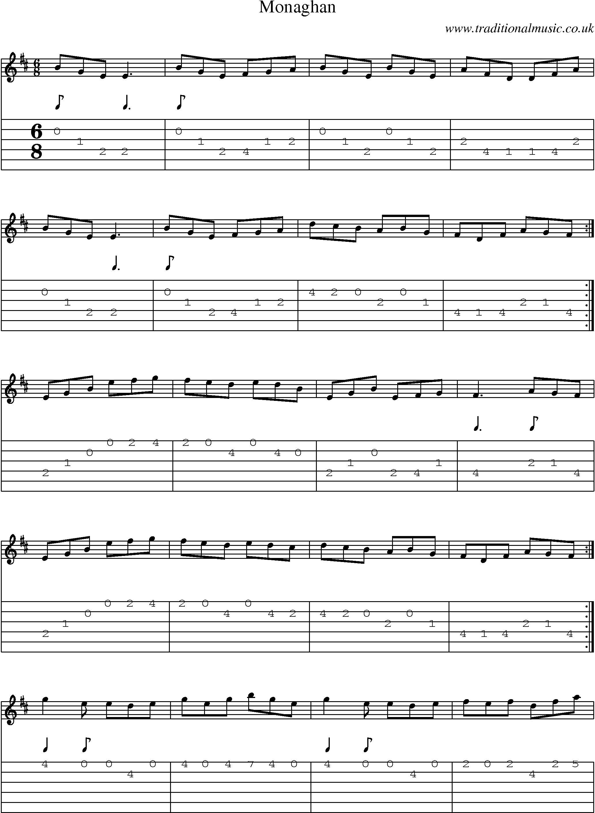 Music Score and Guitar Tabs for Monaghan