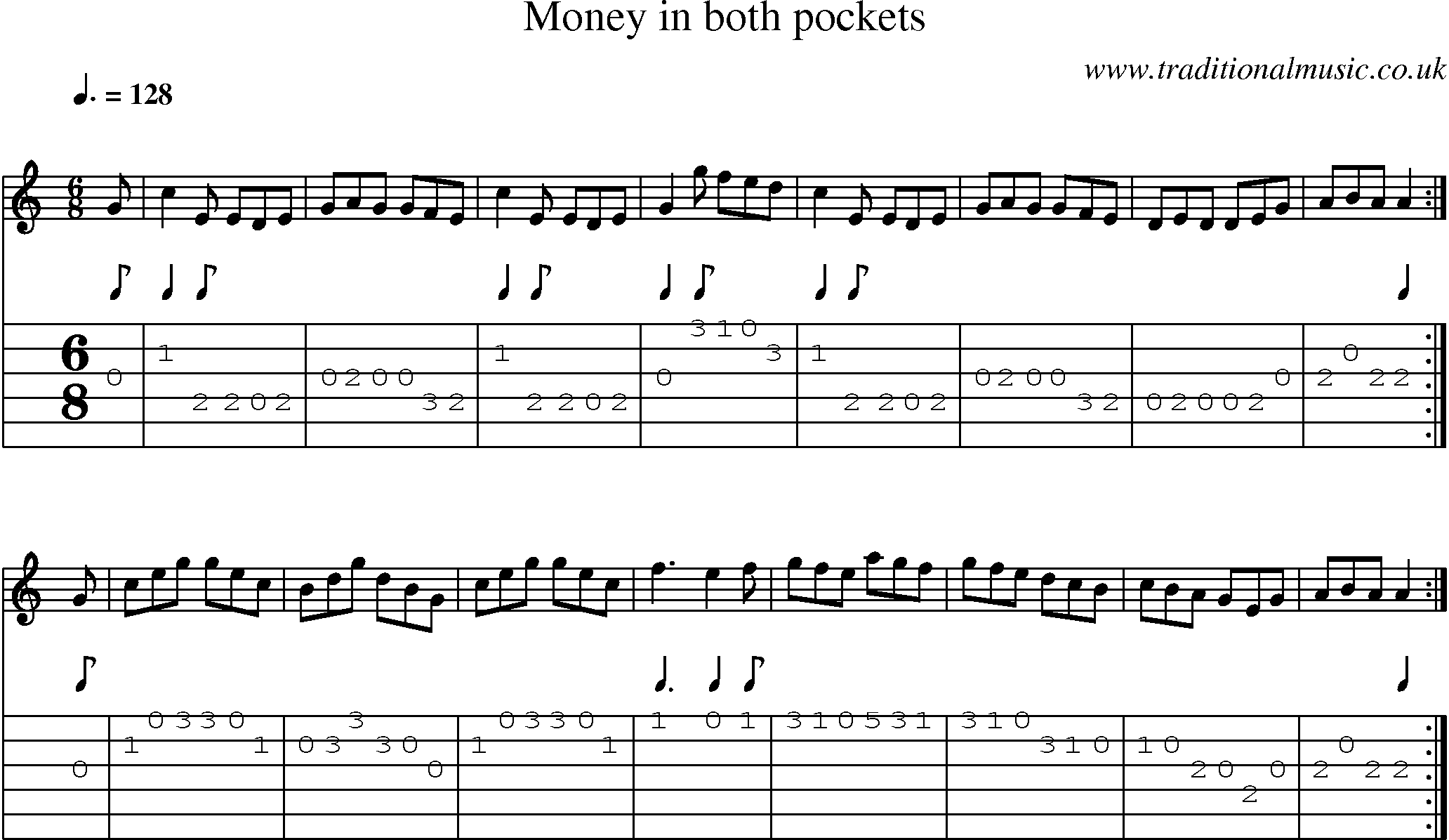 Music Score and Guitar Tabs for Money In Both Pockets