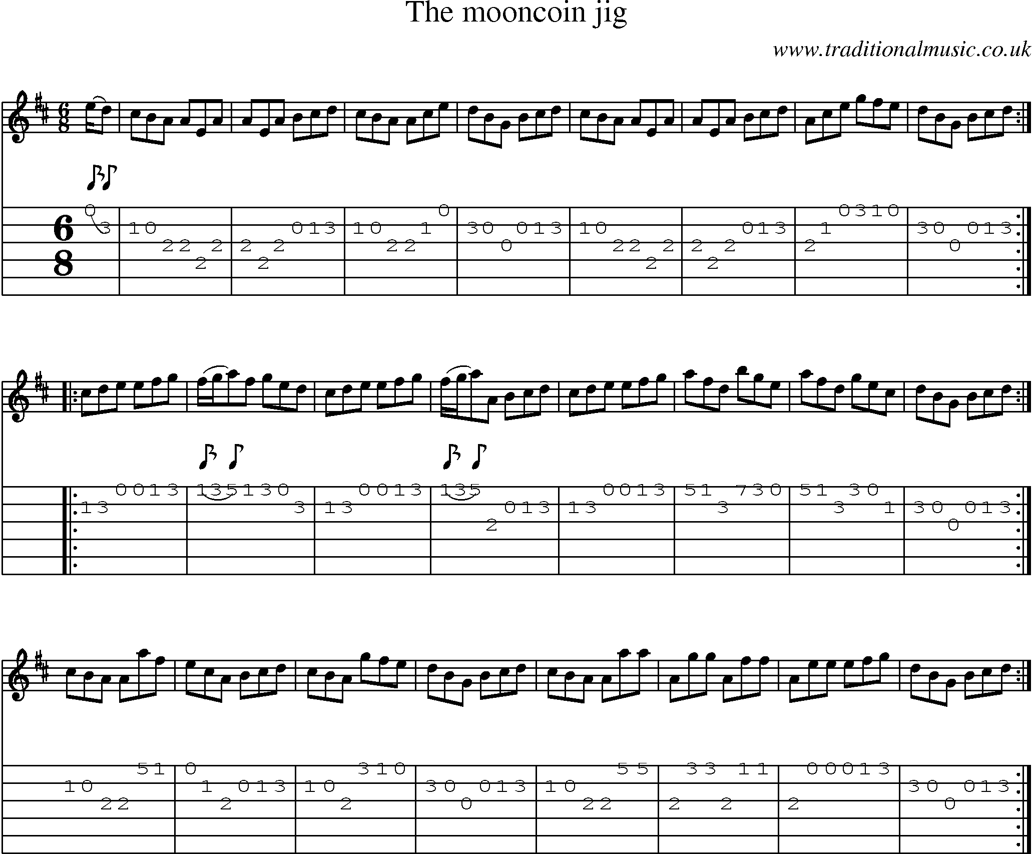 Music Score and Guitar Tabs for Mooncoin Jig