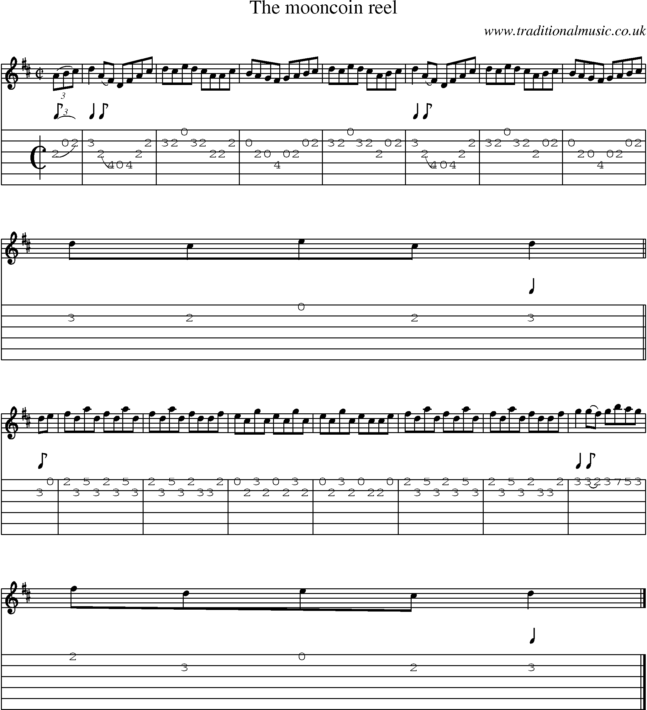 Music Score and Guitar Tabs for Mooncoin Reel