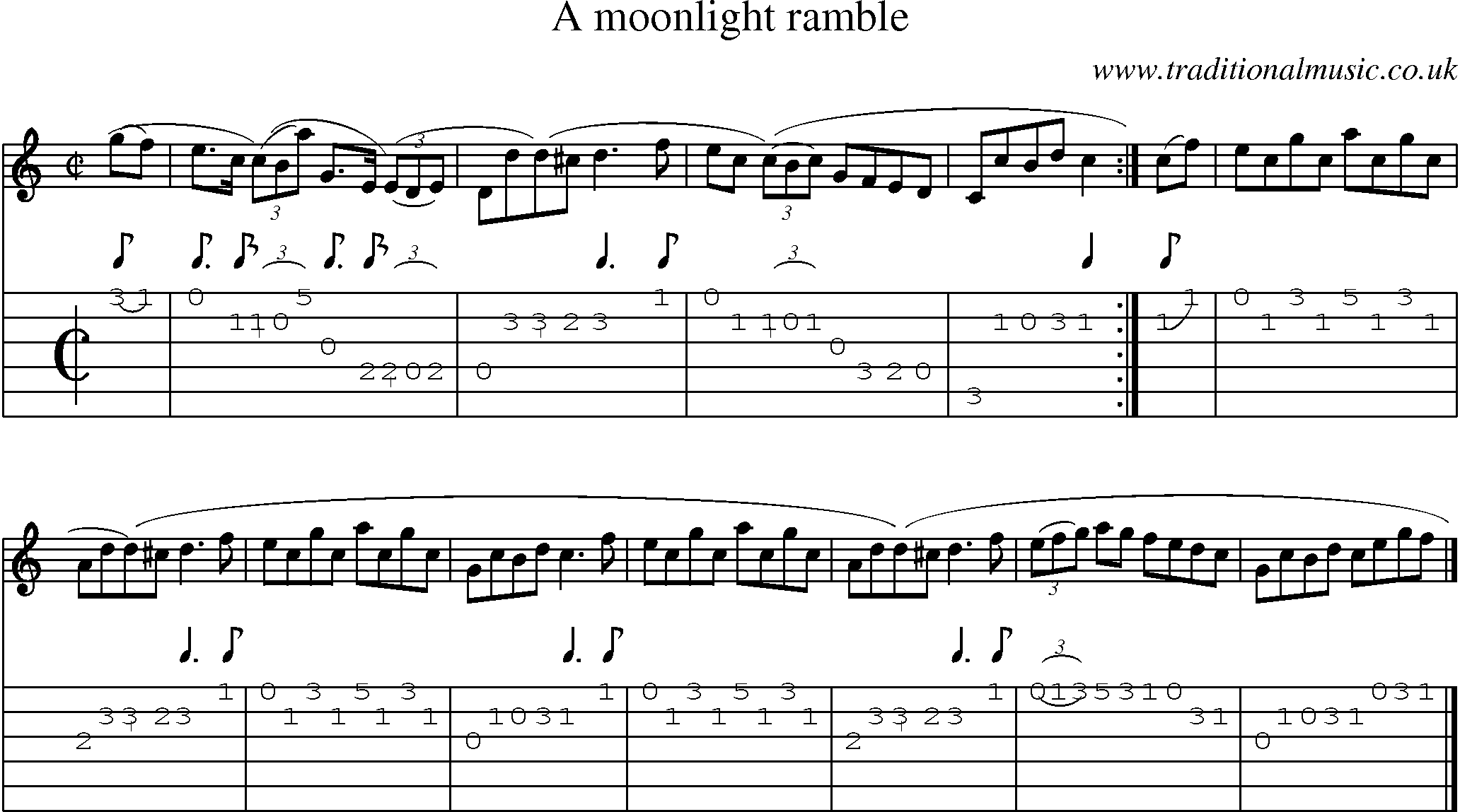 Music Score and Guitar Tabs for Moonlight Ramble