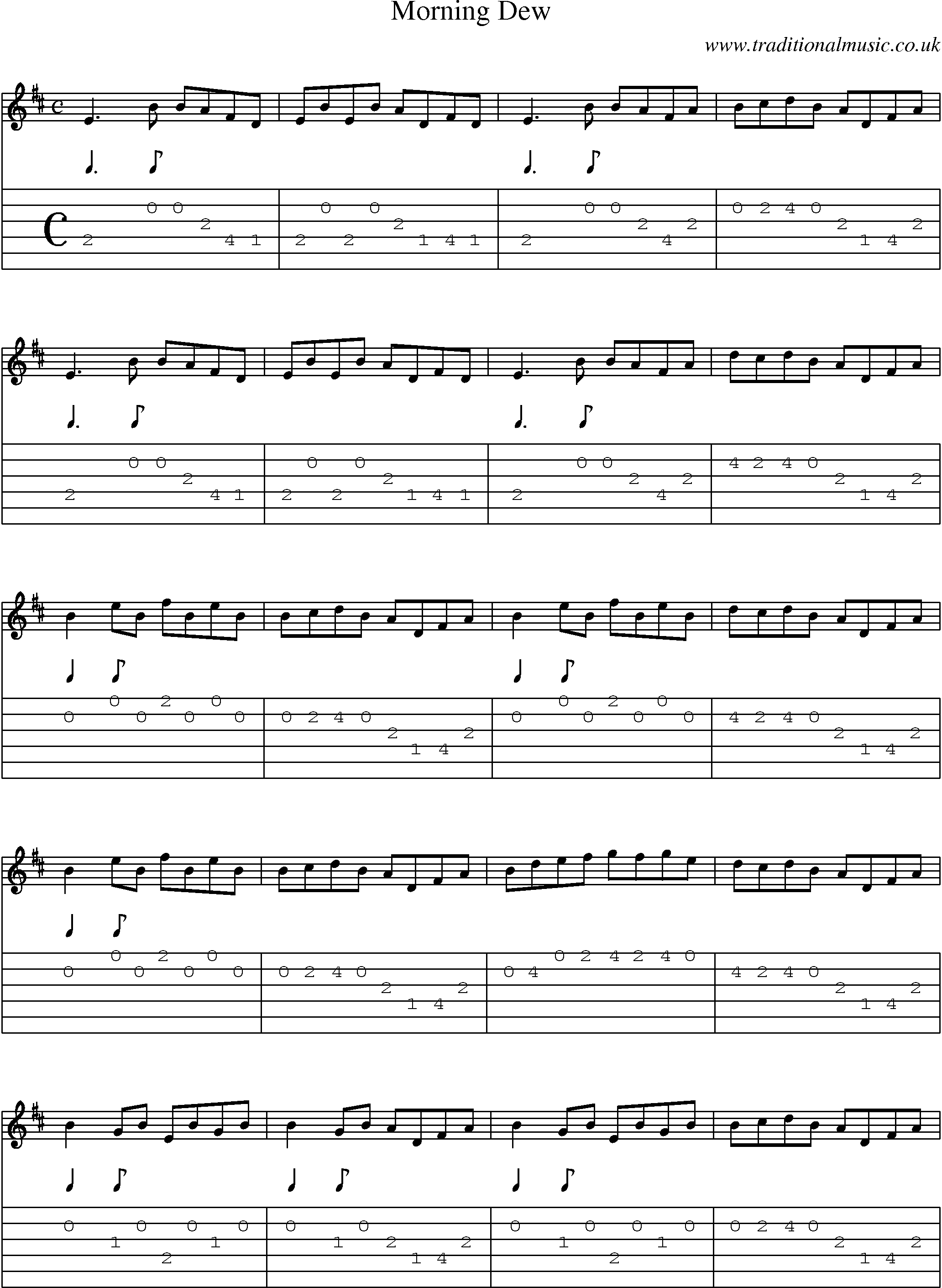 Music Score and Guitar Tabs for Morning Dew