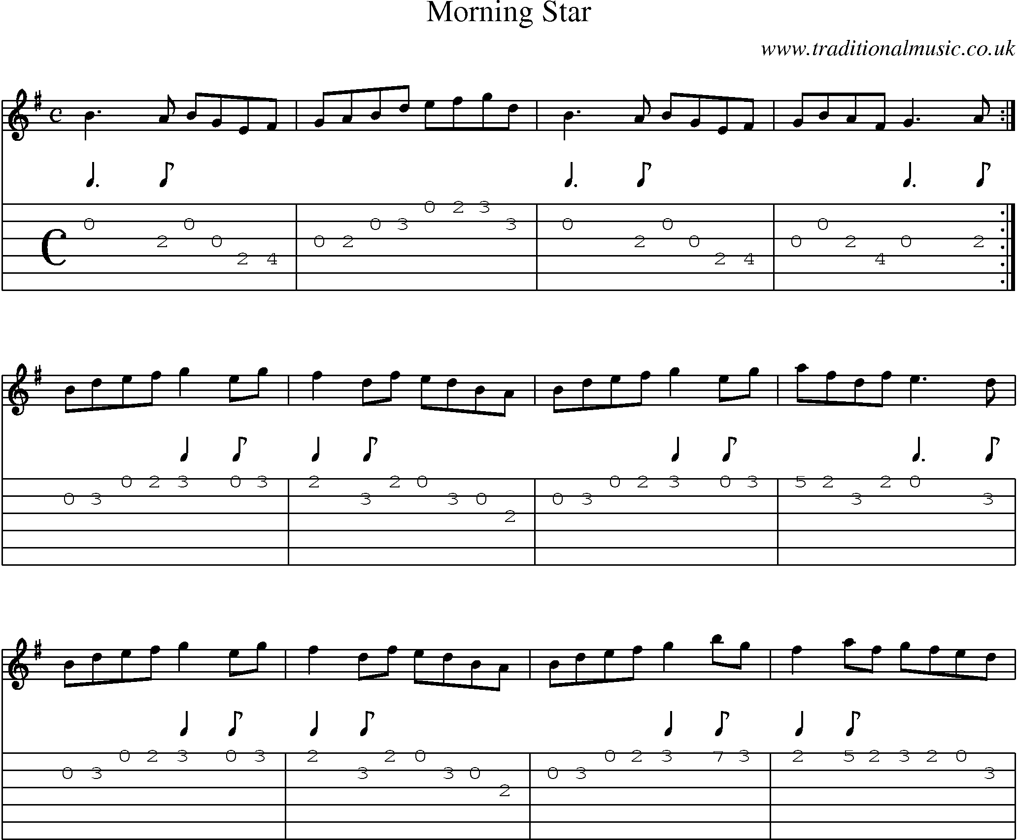 Music Score and Guitar Tabs for Morning Star
