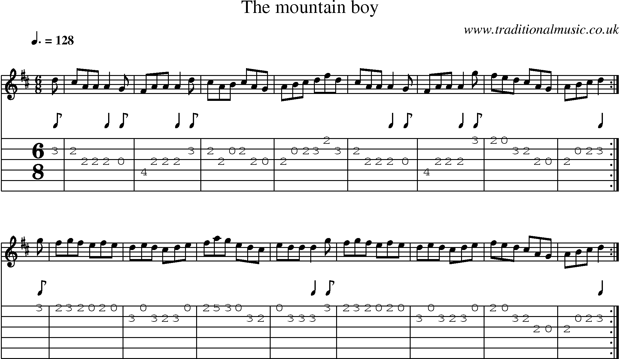 Music Score and Guitar Tabs for Mountain Boy