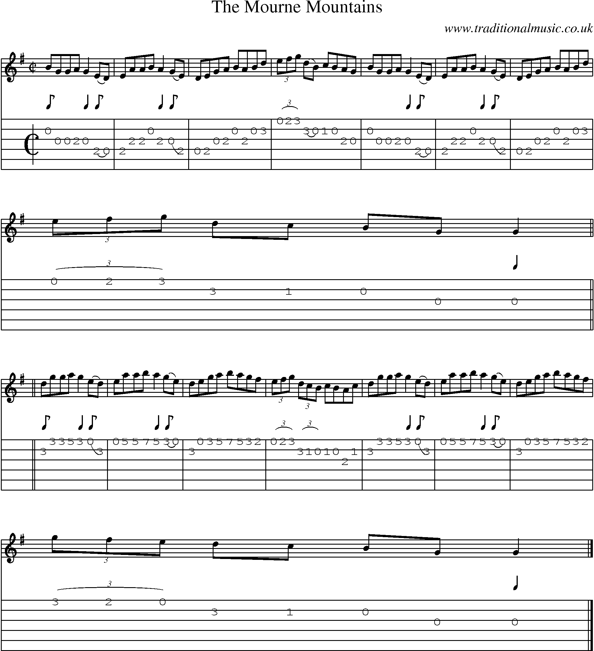 Music Score and Guitar Tabs for Mourne Mountains