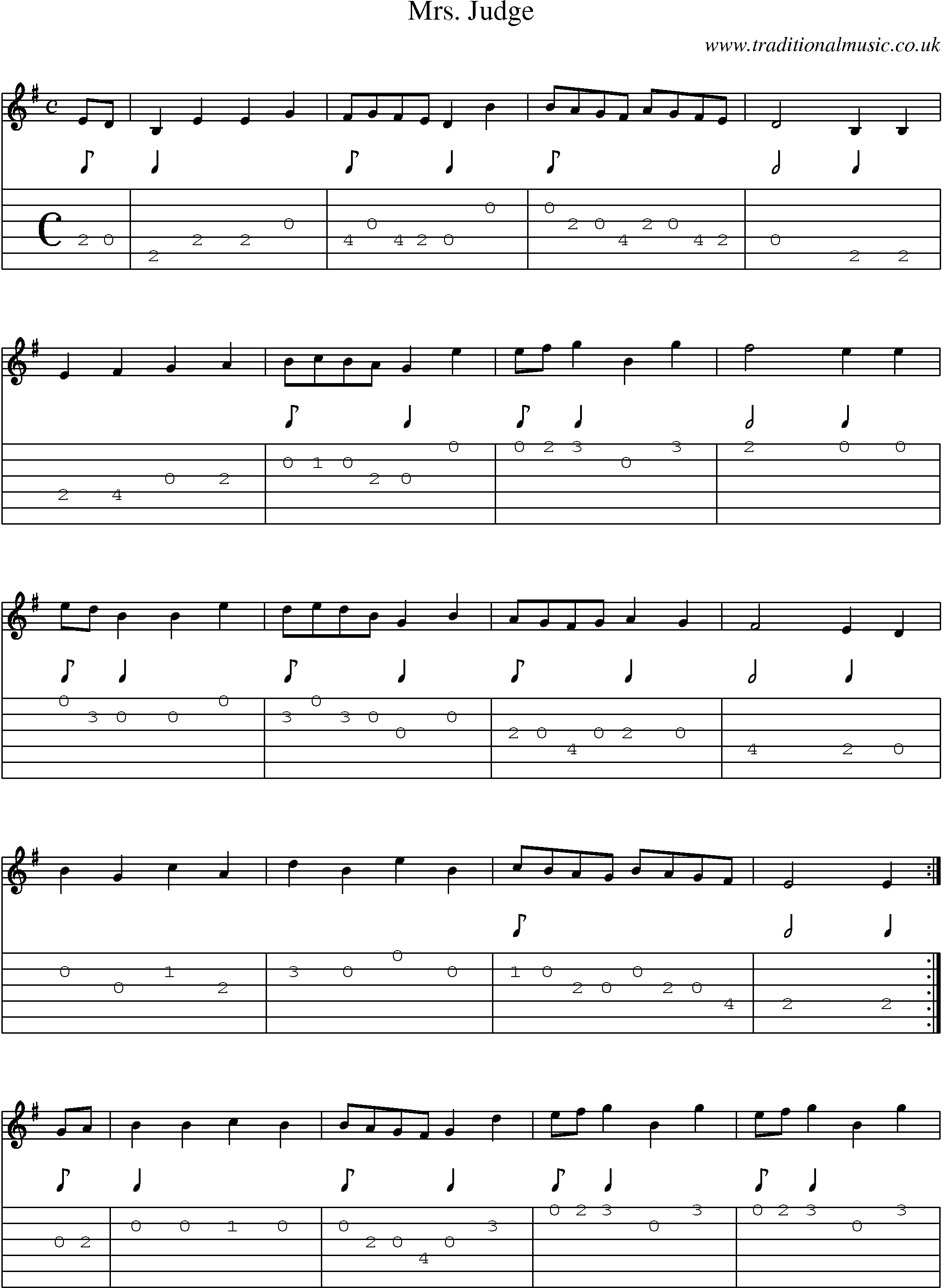 Music Score and Guitar Tabs for Mrs Judge