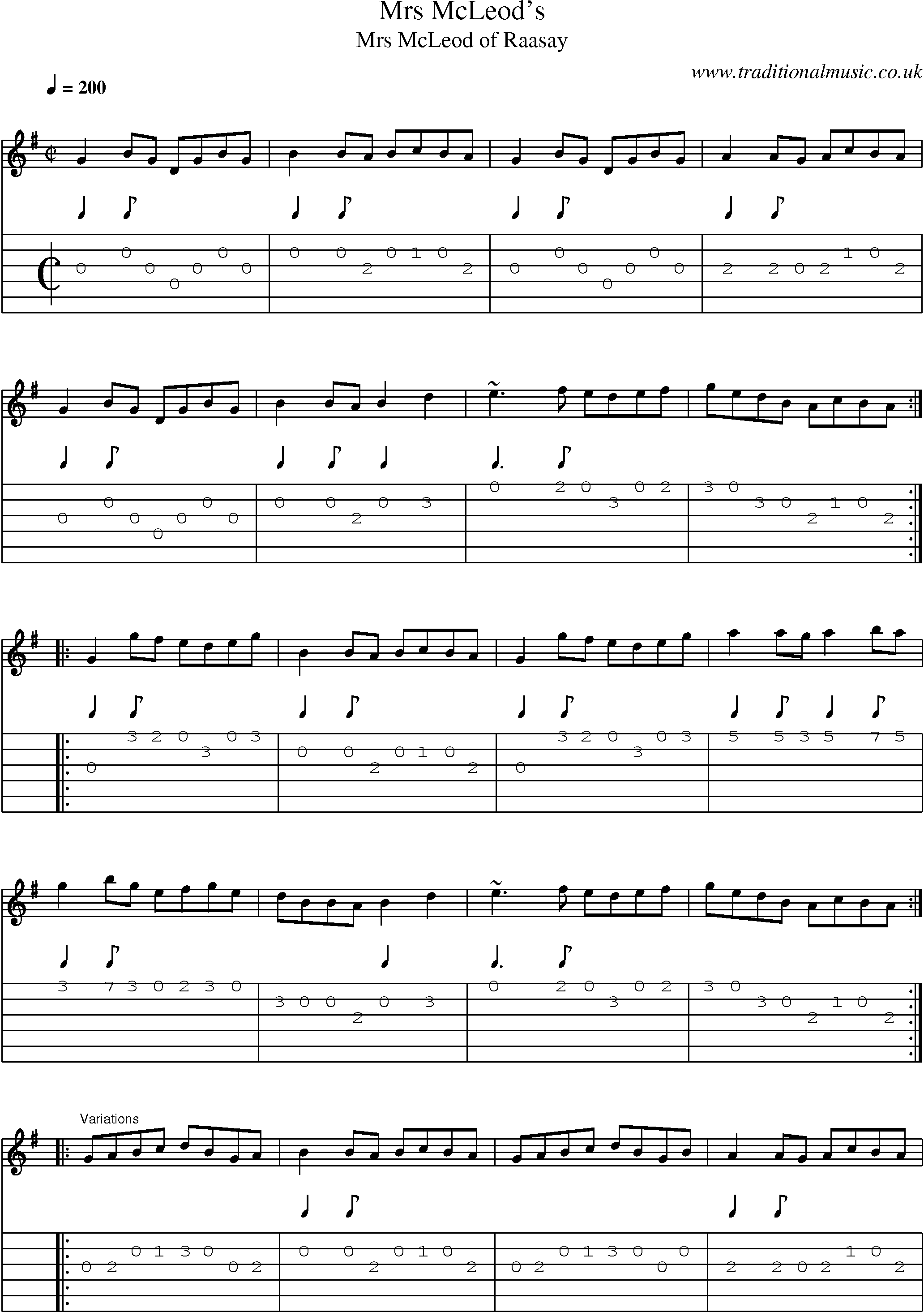 Music Score and Guitar Tabs for Mrs Mcleods