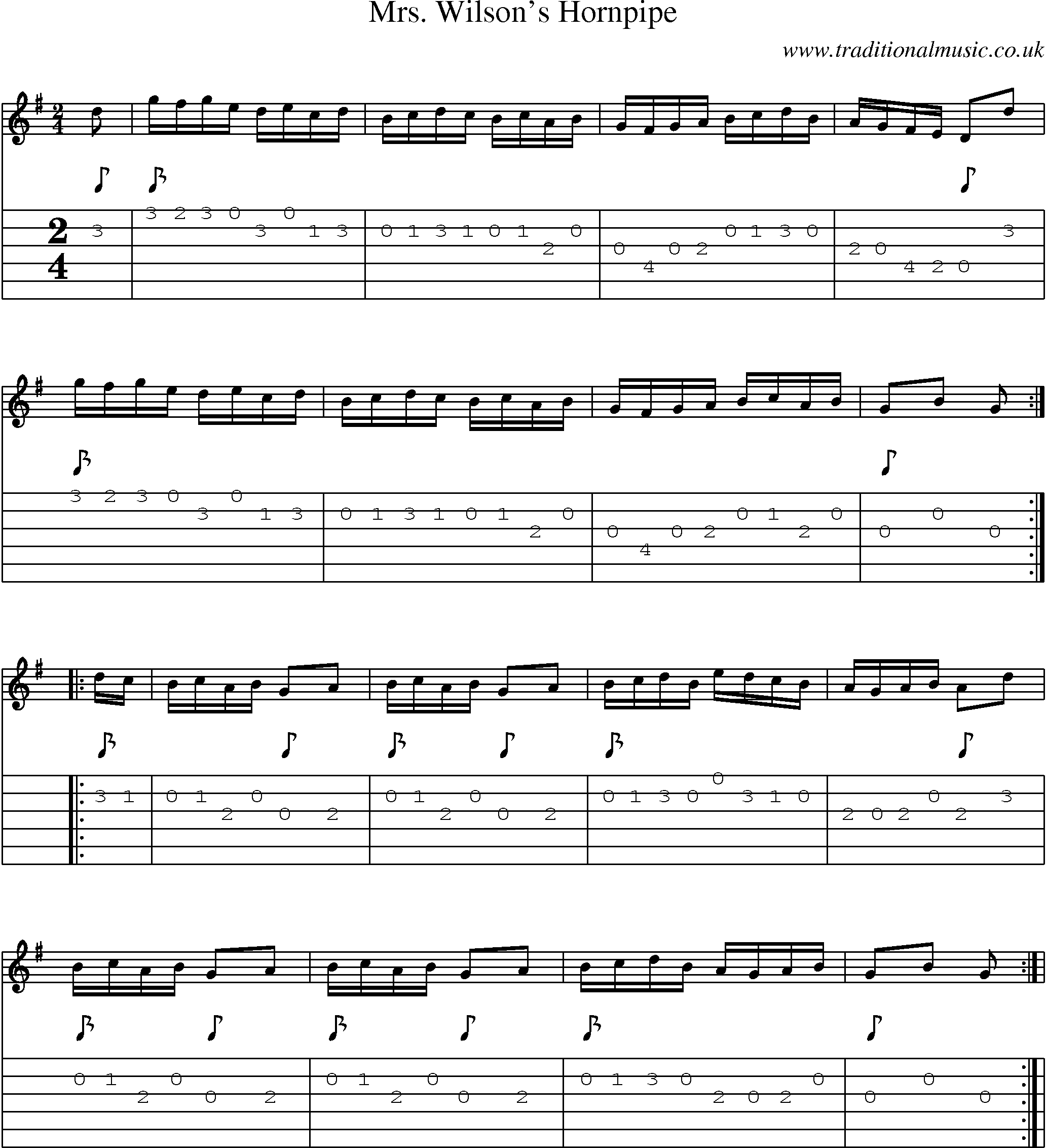 Music Score and Guitar Tabs for Mrs Wilsons Hornpipe