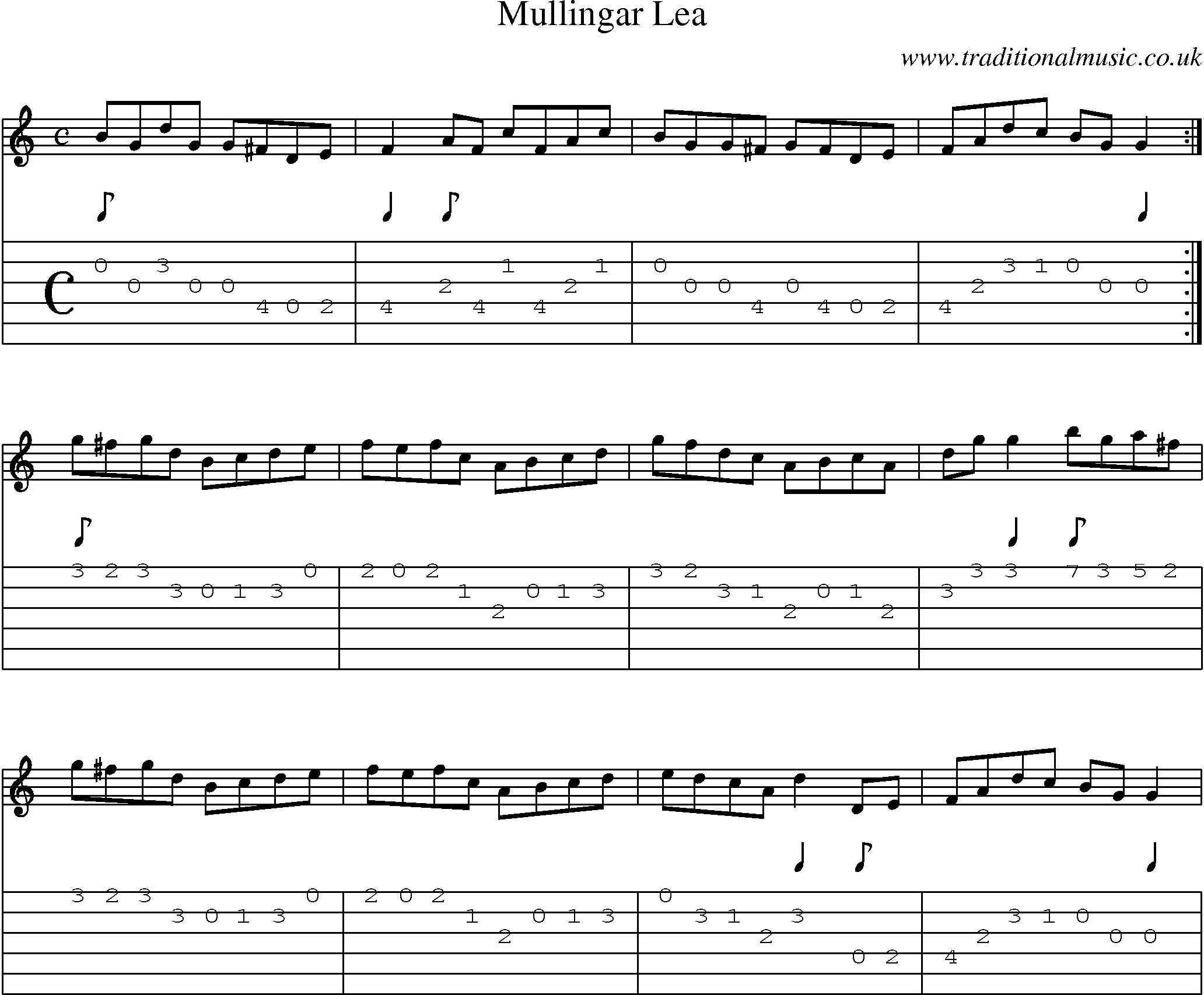 Music Score and Guitar Tabs for Mullingar Lea