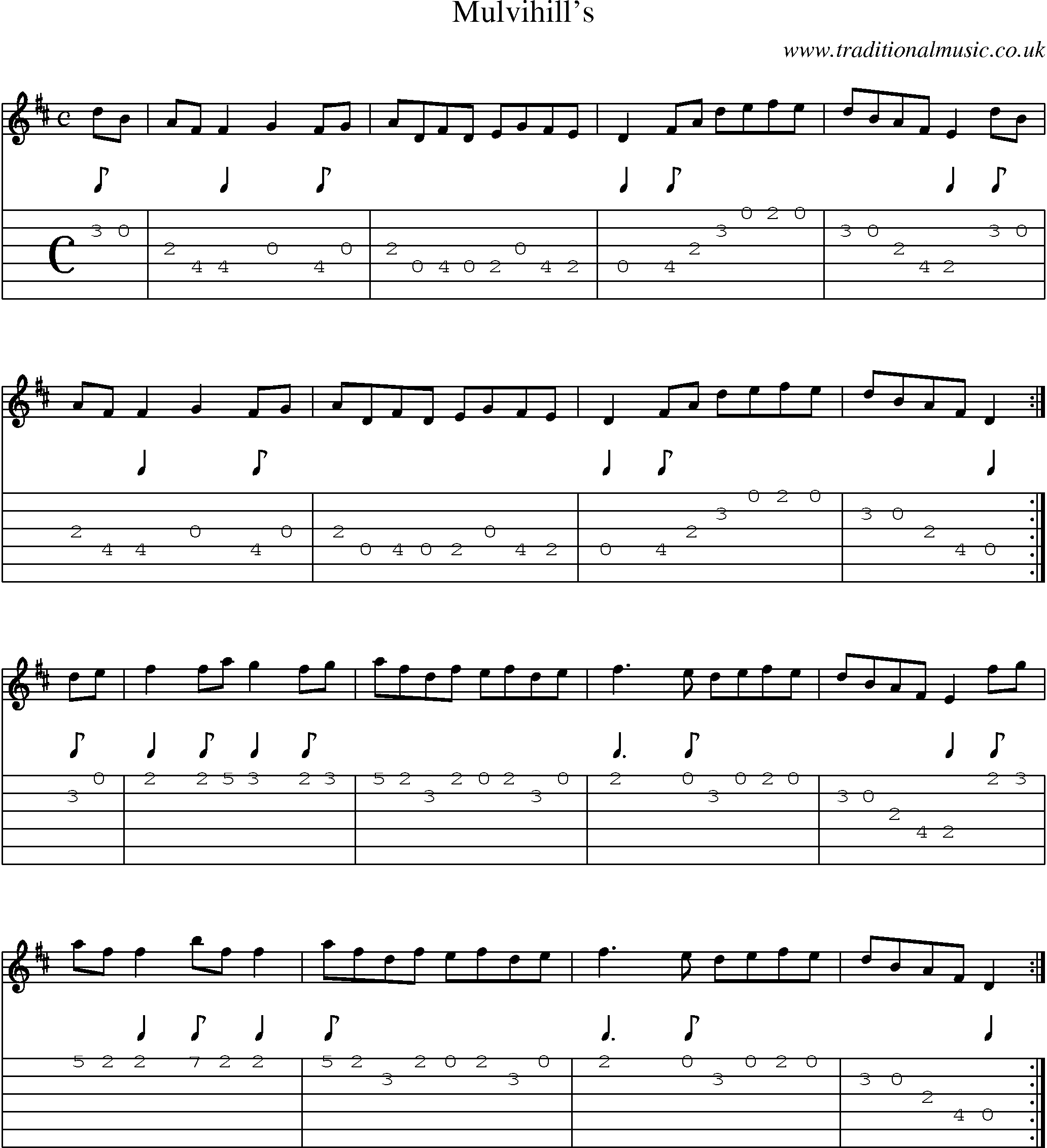 Music Score and Guitar Tabs for Mulvihills
