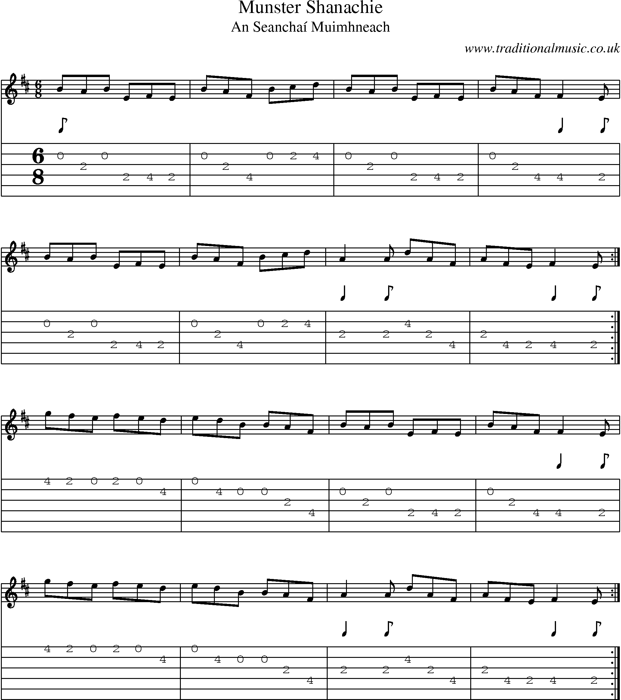 Music Score and Guitar Tabs for Munster Shanachie