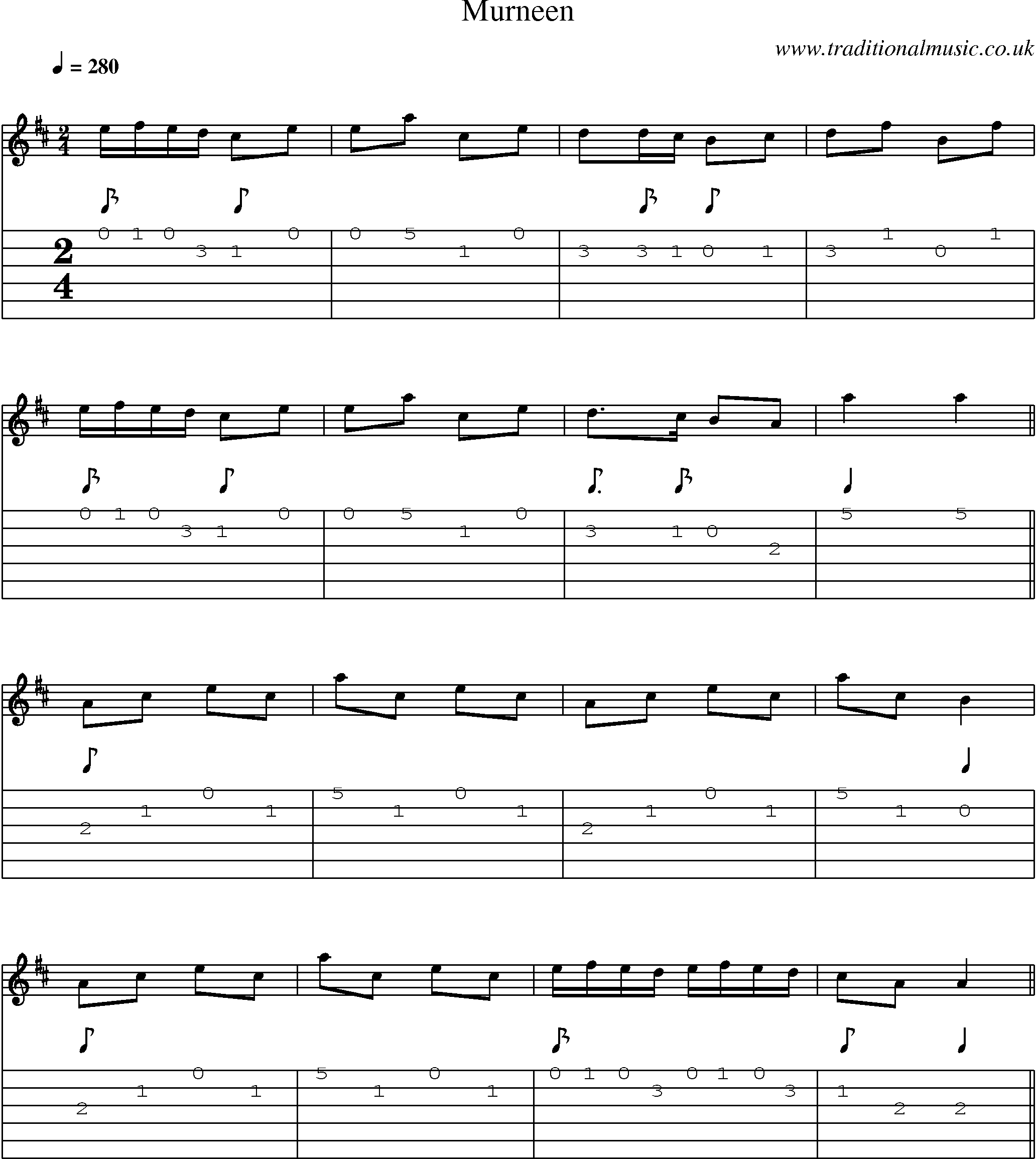 Music Score and Guitar Tabs for Murneen