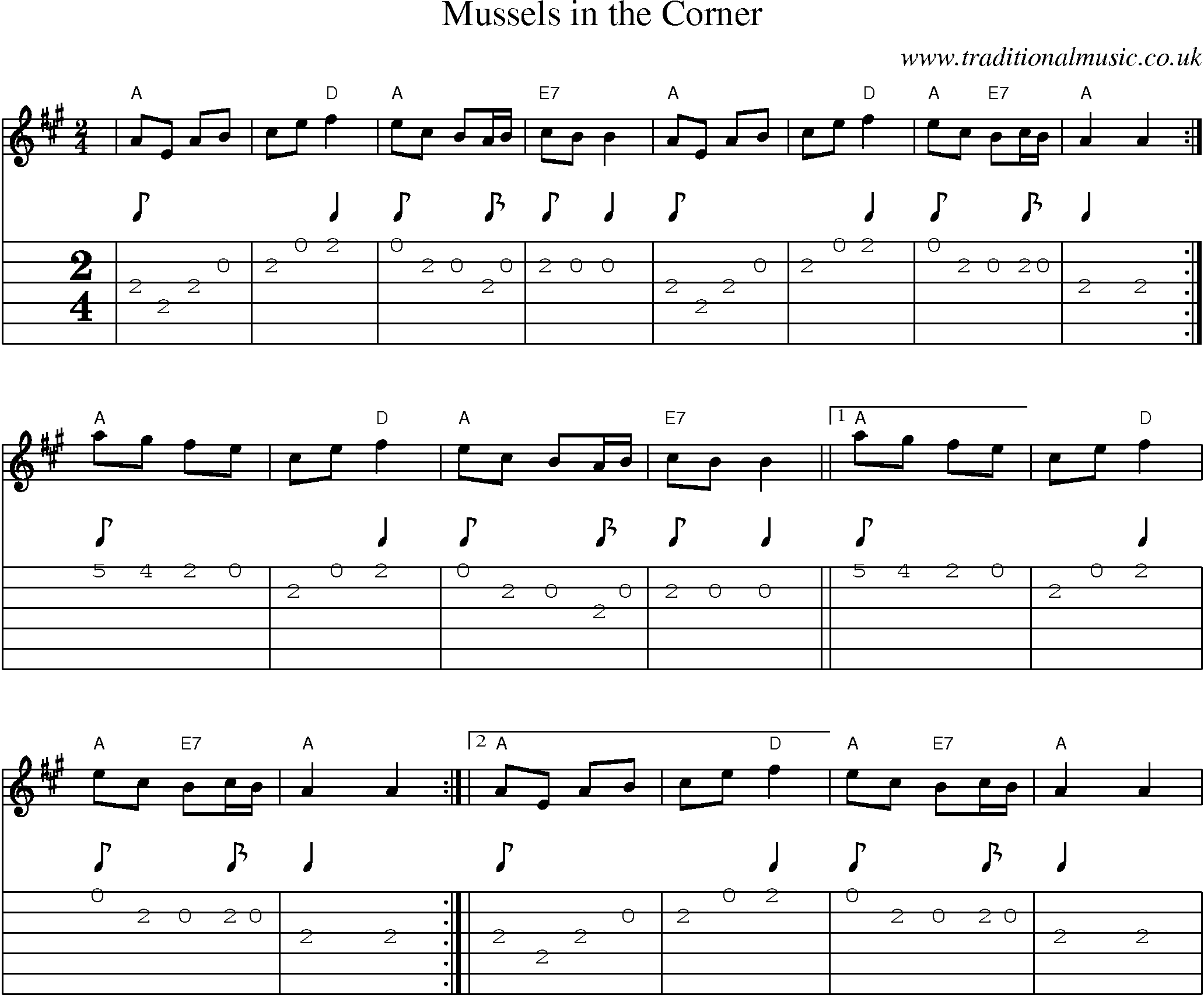 Music Score and Guitar Tabs for Mussels In Corner