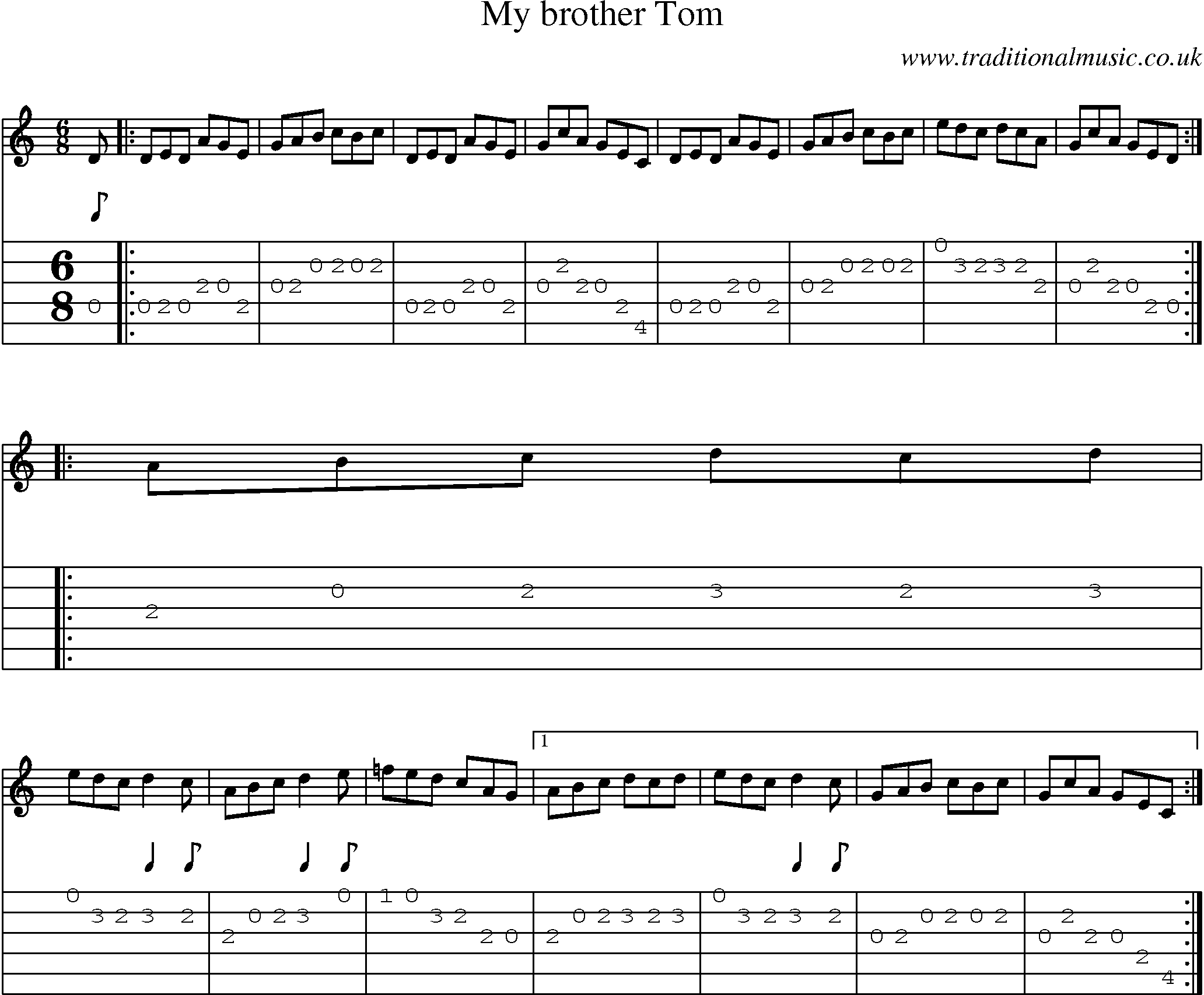 Music Score and Guitar Tabs for My Brother Tom