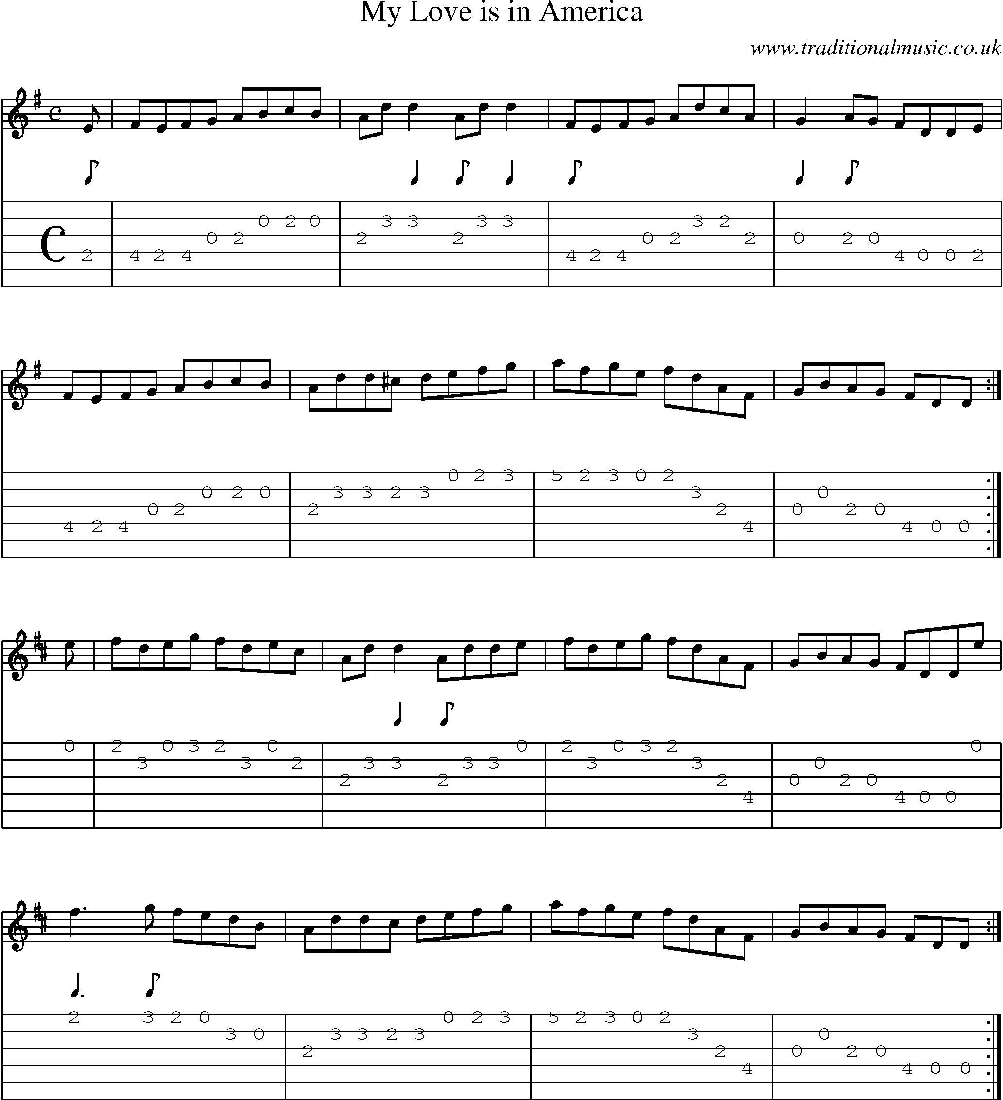 Music Score and Guitar Tabs for My Love Is In America