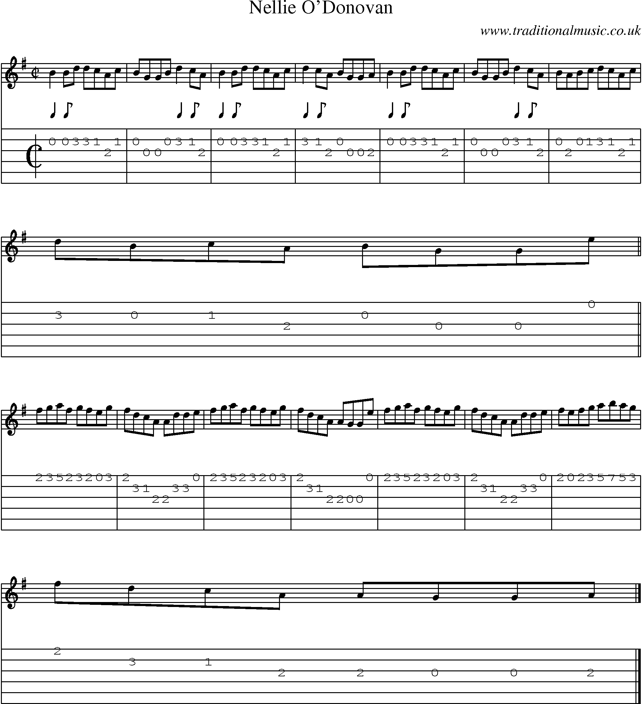 Music Score and Guitar Tabs for Nellie O Donovan