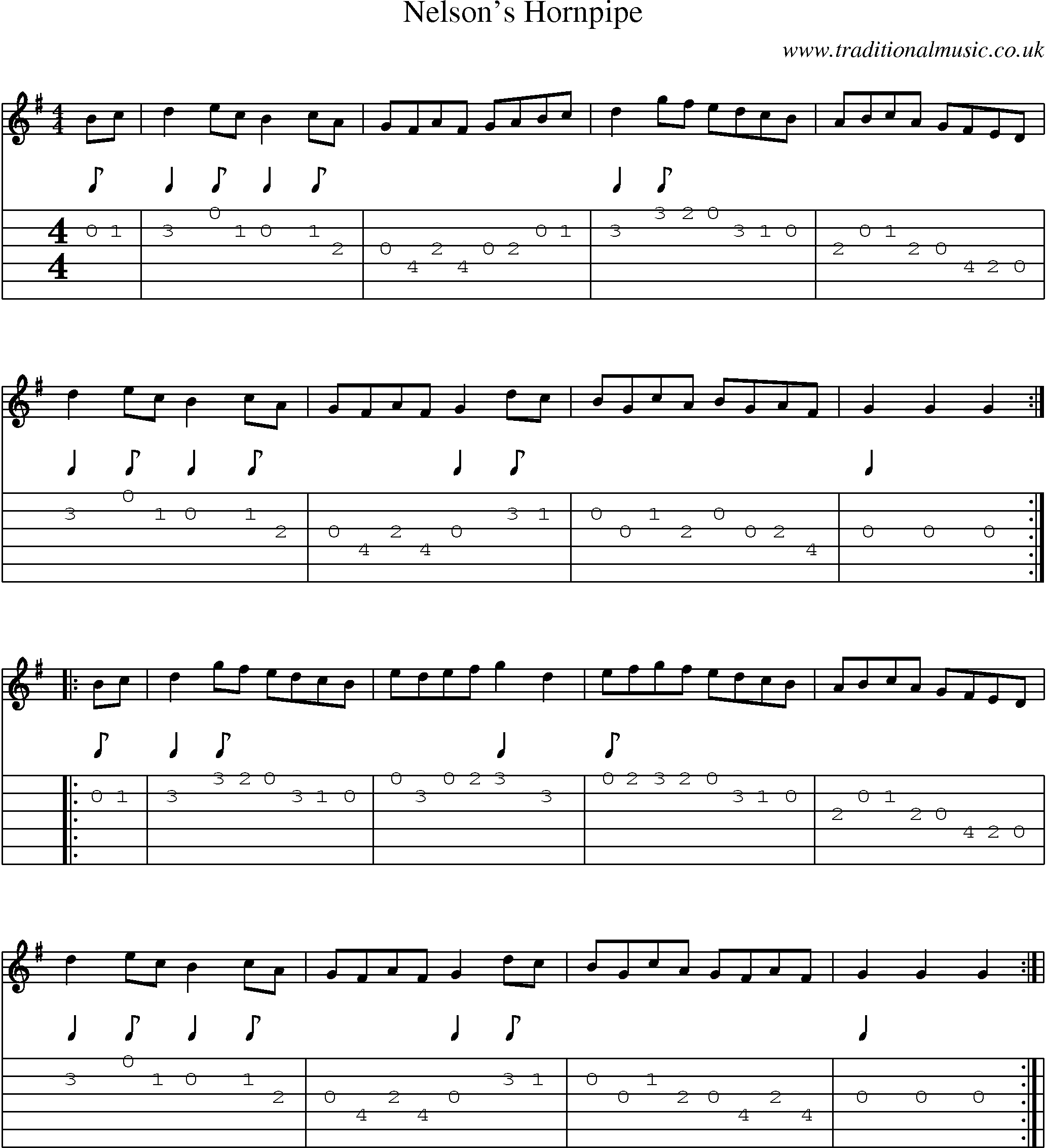 Music Score and Guitar Tabs for Nelsons Hornpipe