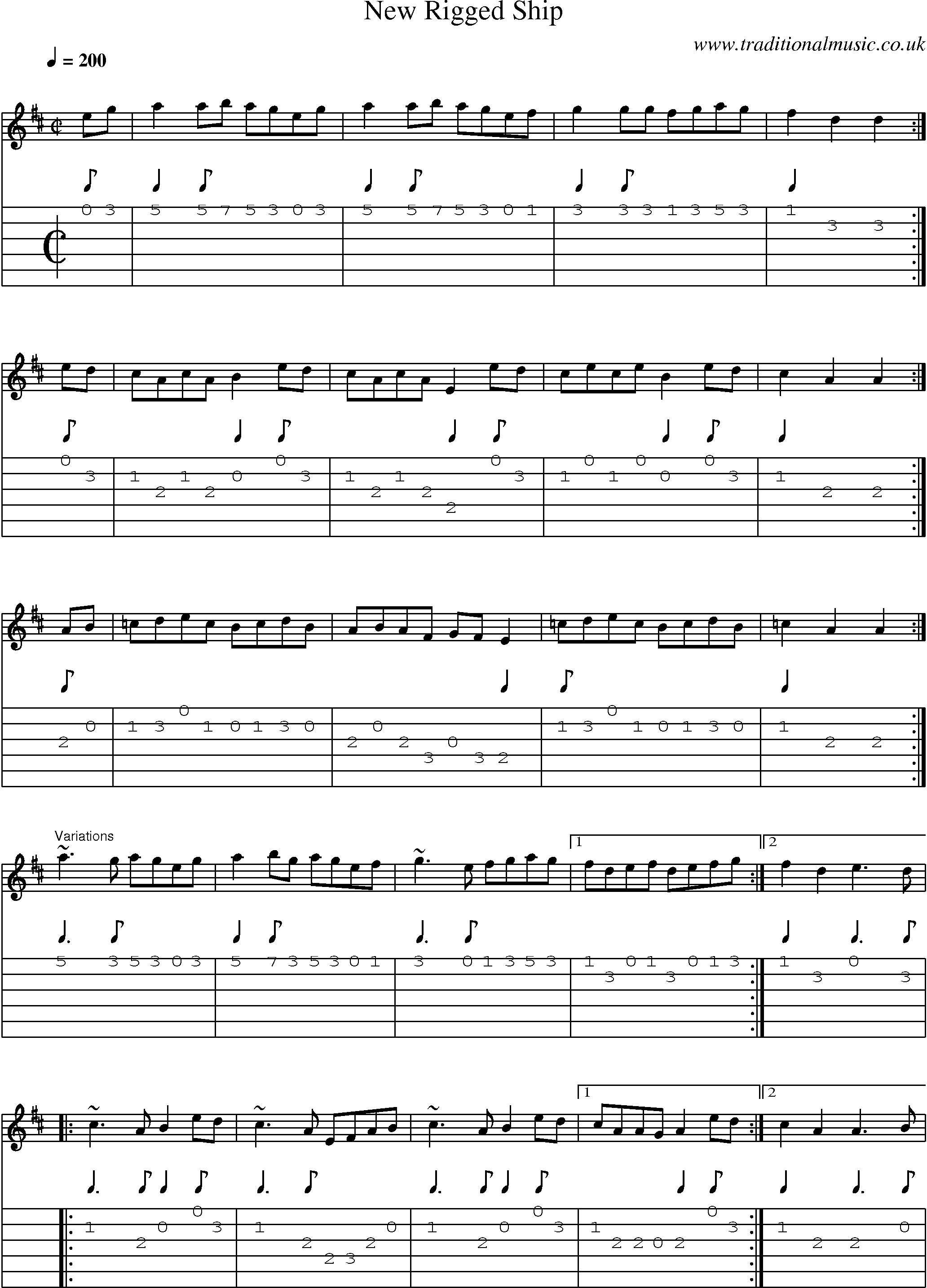 Music Score and Guitar Tabs for New Rigged Ship