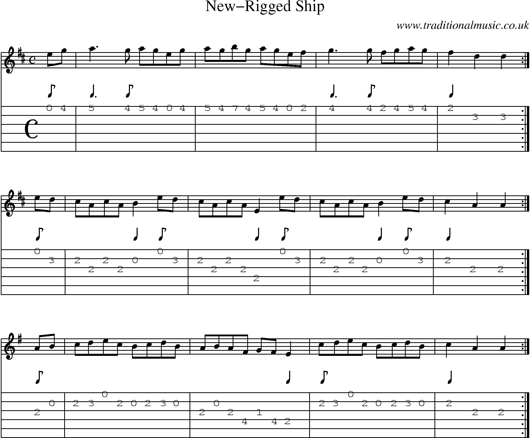 Music Score and Guitar Tabs for Newrigged Ship