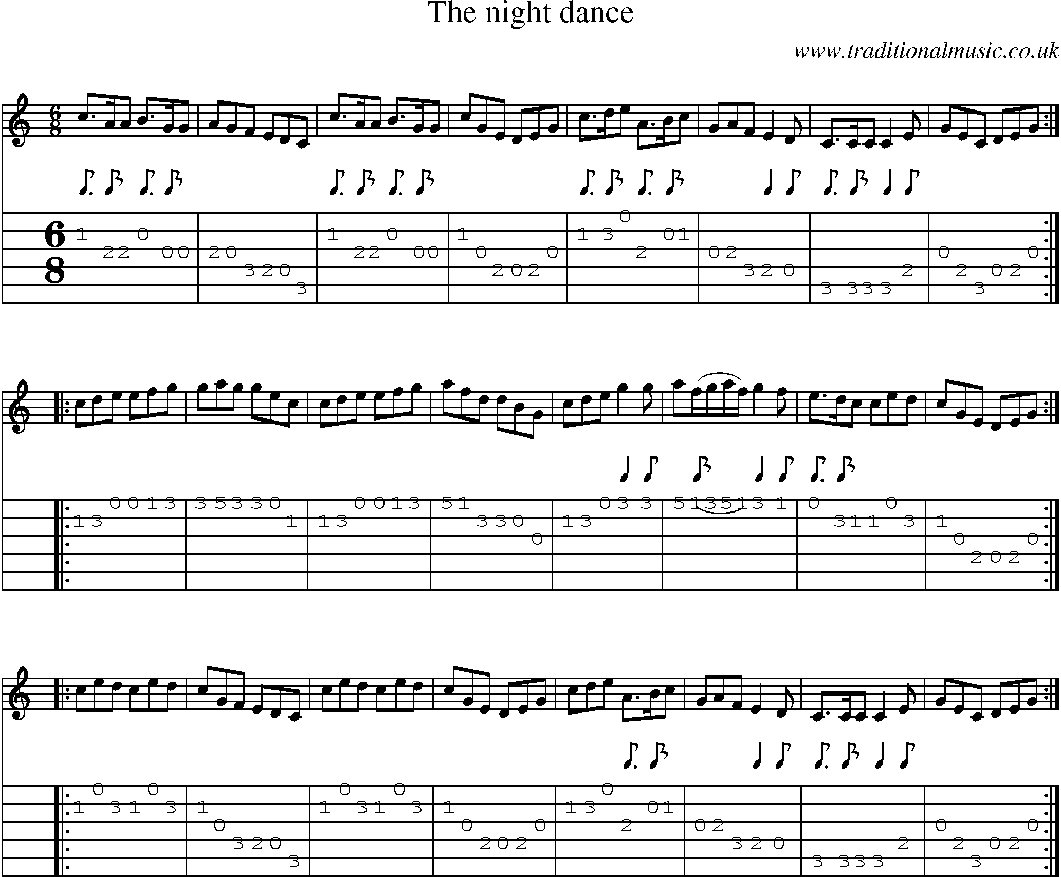 Music Score and Guitar Tabs for Night Dance
