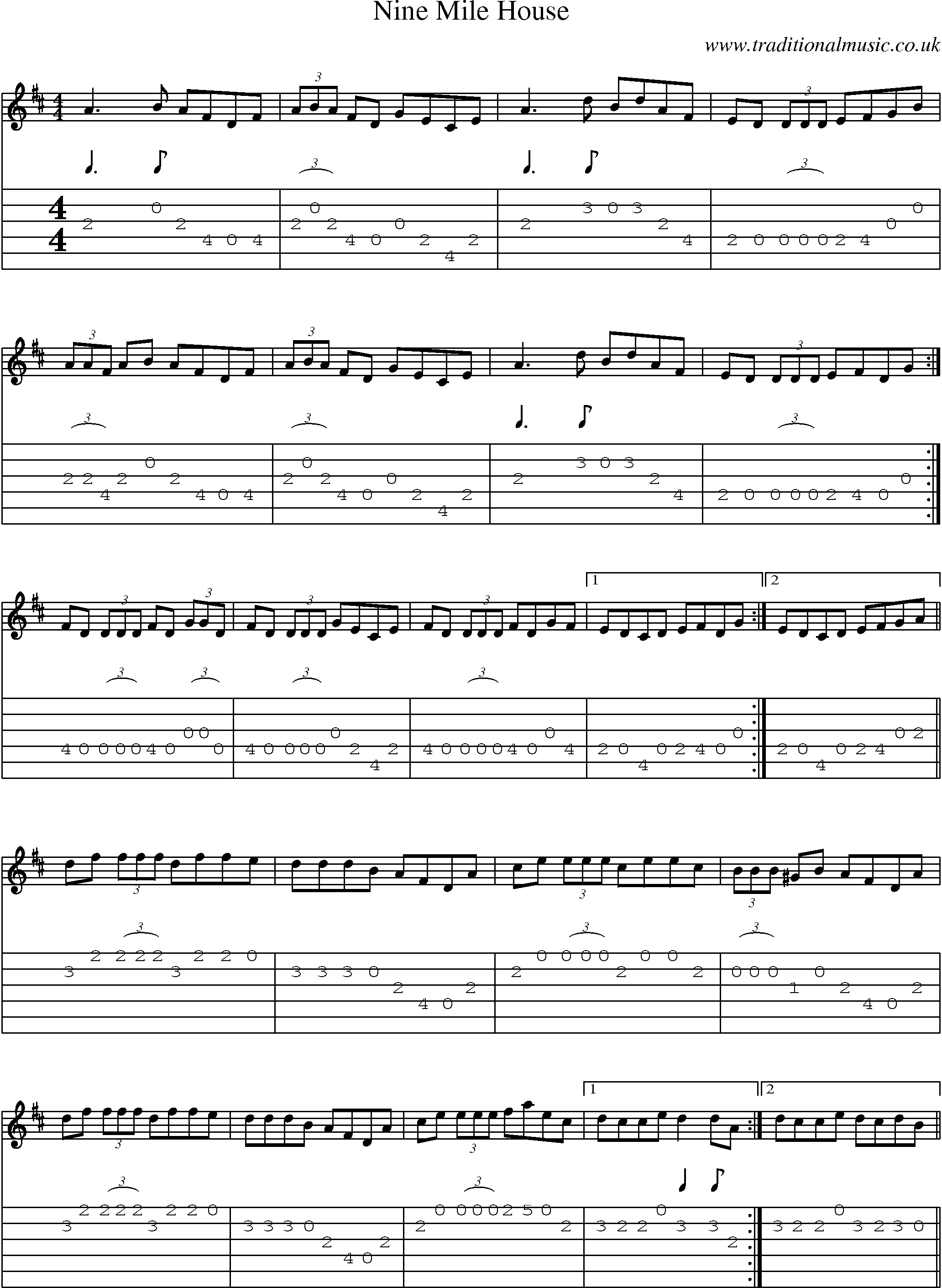 Music Score and Guitar Tabs for Nine Mile House