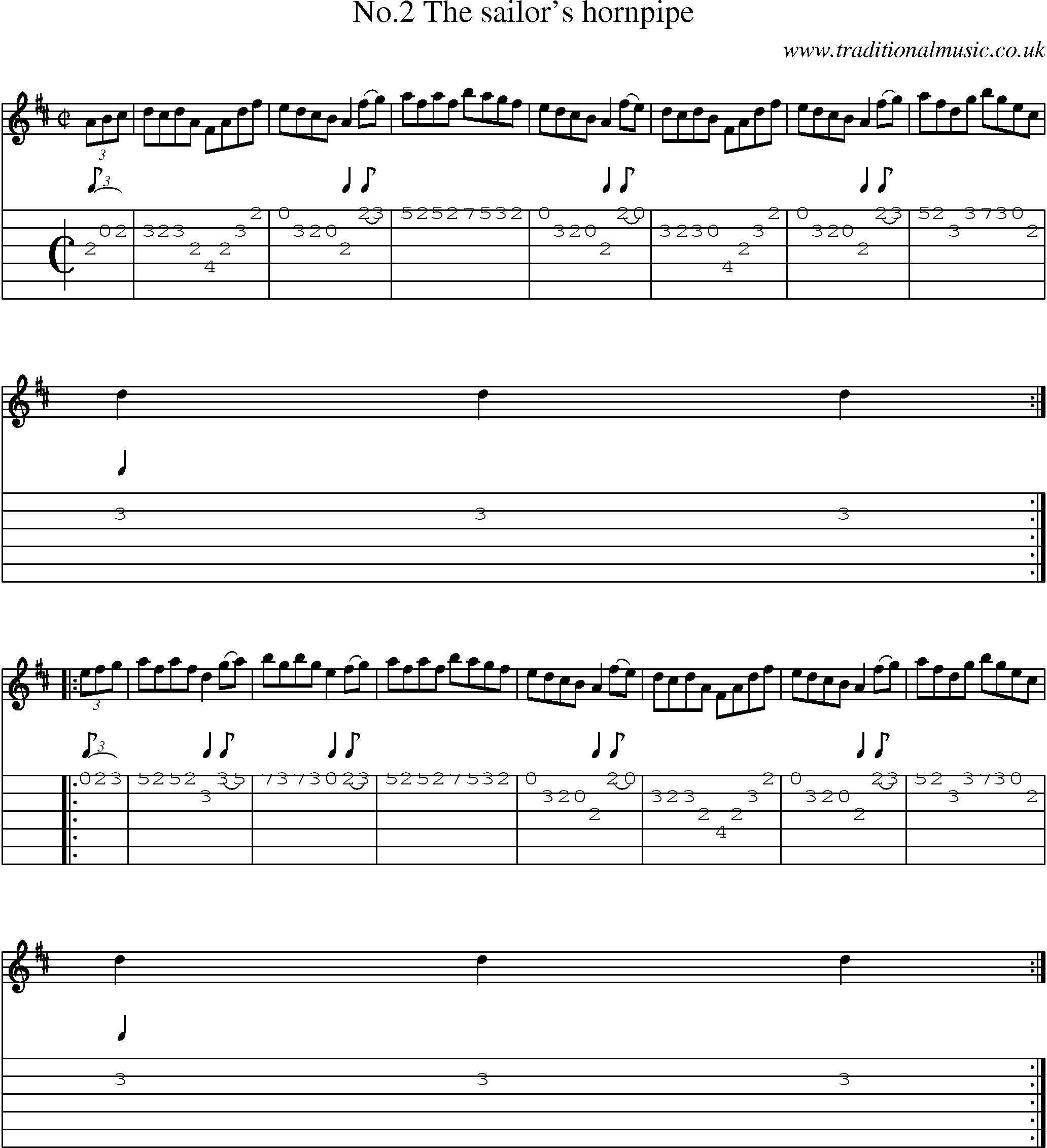 Music Score and Guitar Tabs for No 2The Sailors Hornpipe