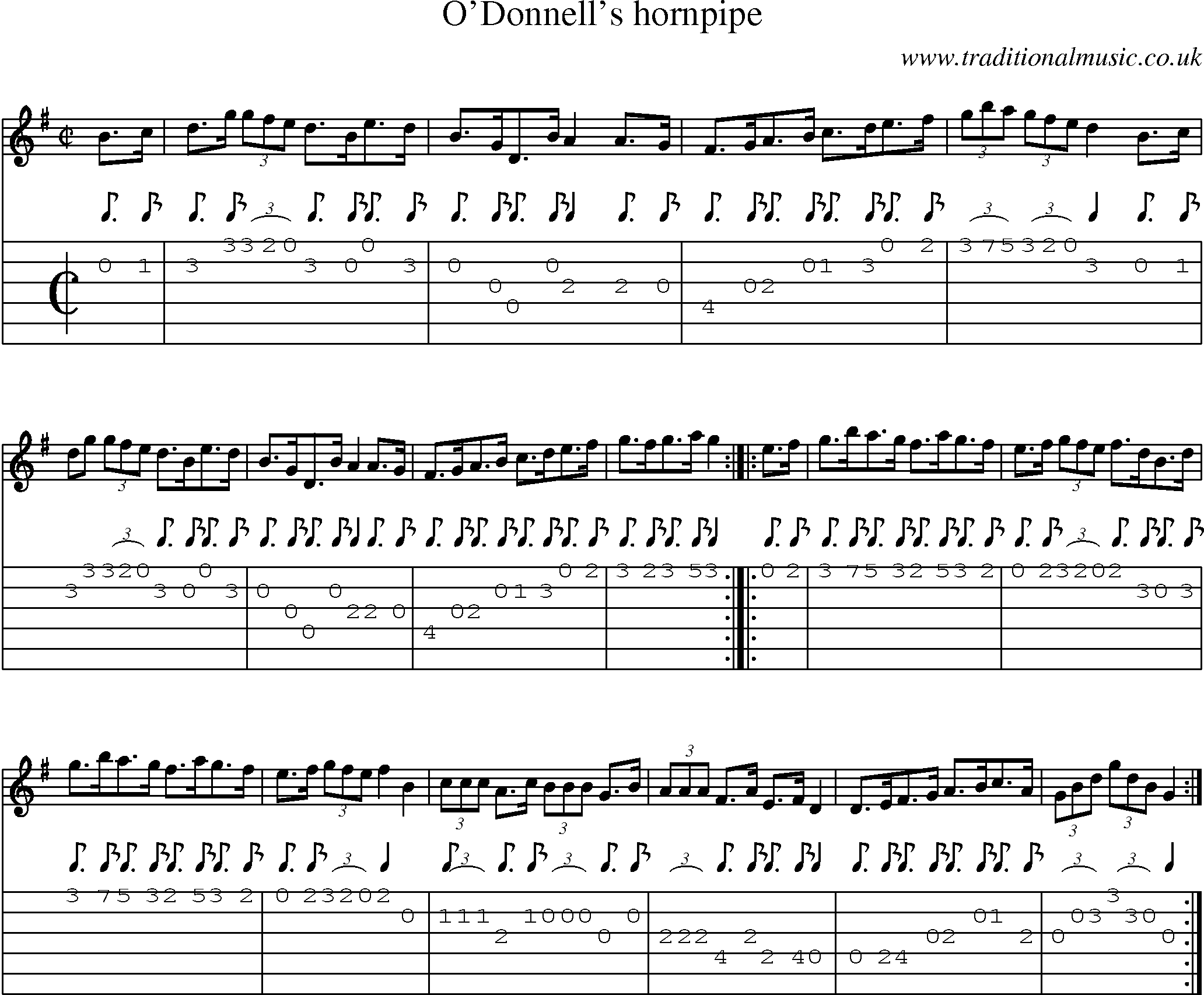 Music Score and Guitar Tabs for O Donnells Hornpipe