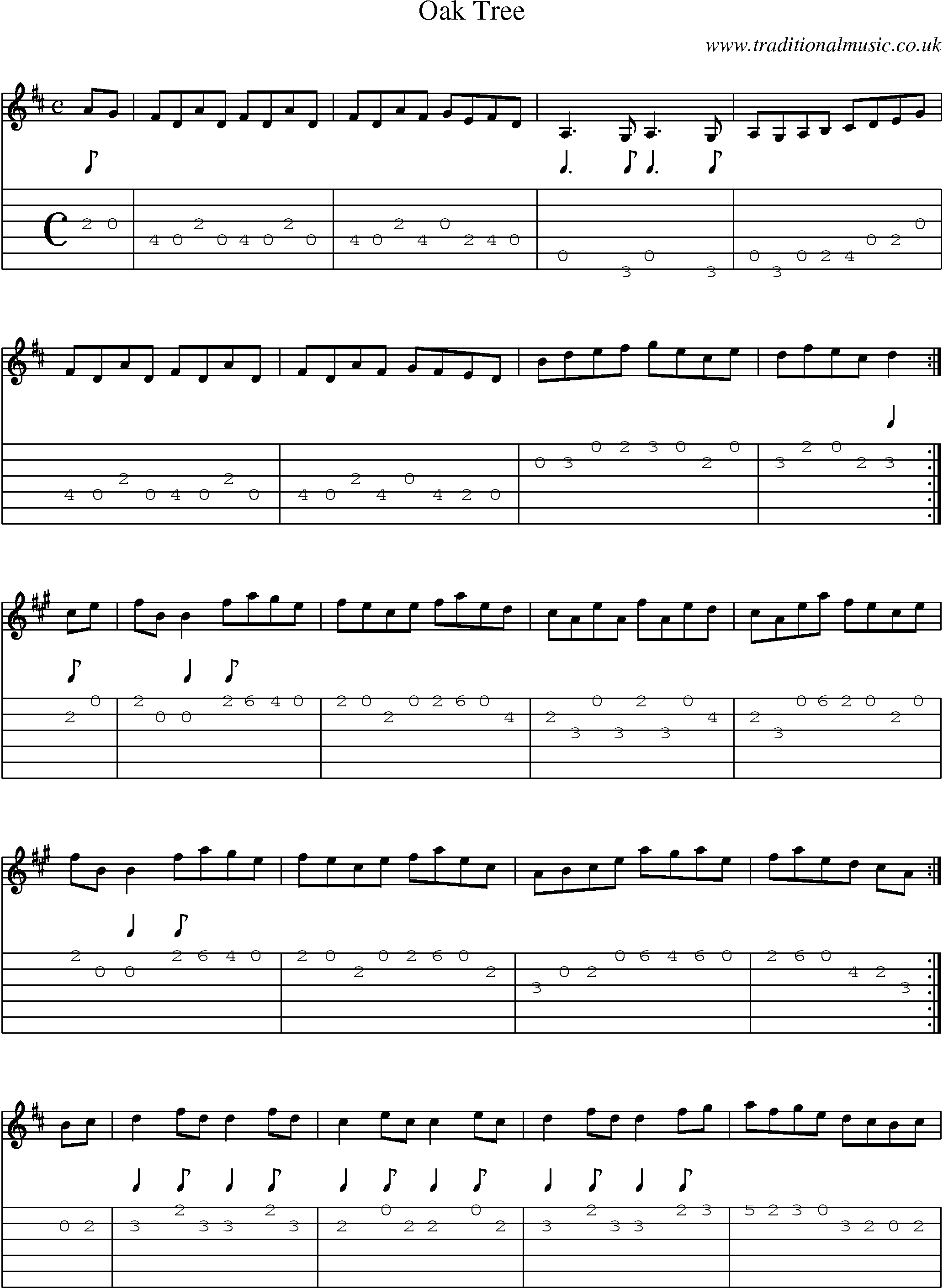 Music Score and Guitar Tabs for Oak Tree